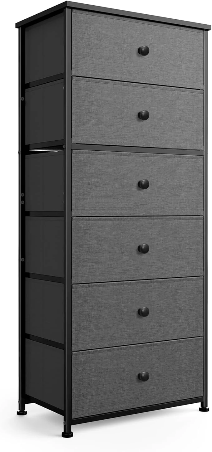 Certified Tall Fabric Dresser for Bedroom Wide Vertical Storage Organizer Tower with 6 Drawers Chest of Drawers with Bins Steel Frame Wood Top for Bedroom Closet Entryway BlackAbout ThisOverview Elegant