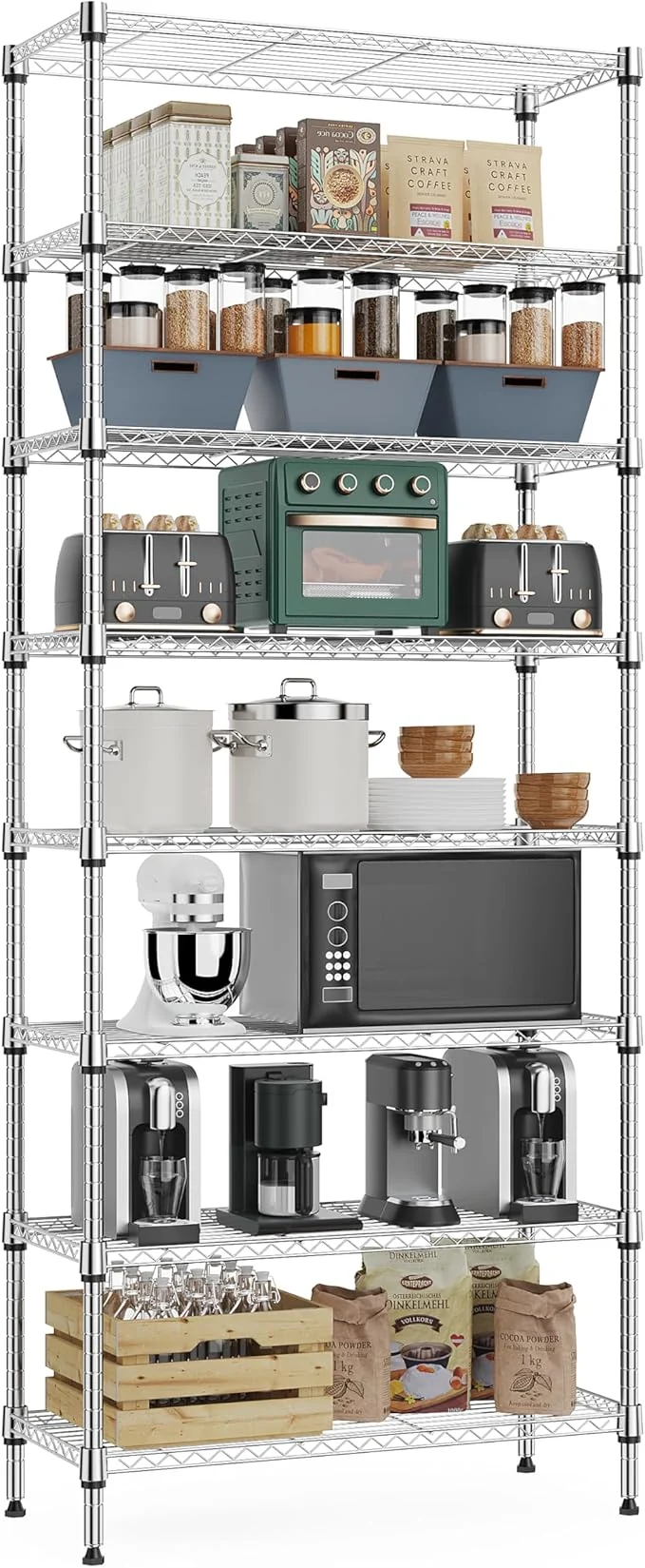 Exclusive 8 Tier 2000 lbs Storage Rack Metal Wire Shelving Unit Storage Standing Shelf Organizer for Laundry Bathroom Kitchen Pantry Closet Garage Utility Room Chrome 13.8 D x 23.6 W x 79.5 HAbout ThisOverview Premium Material