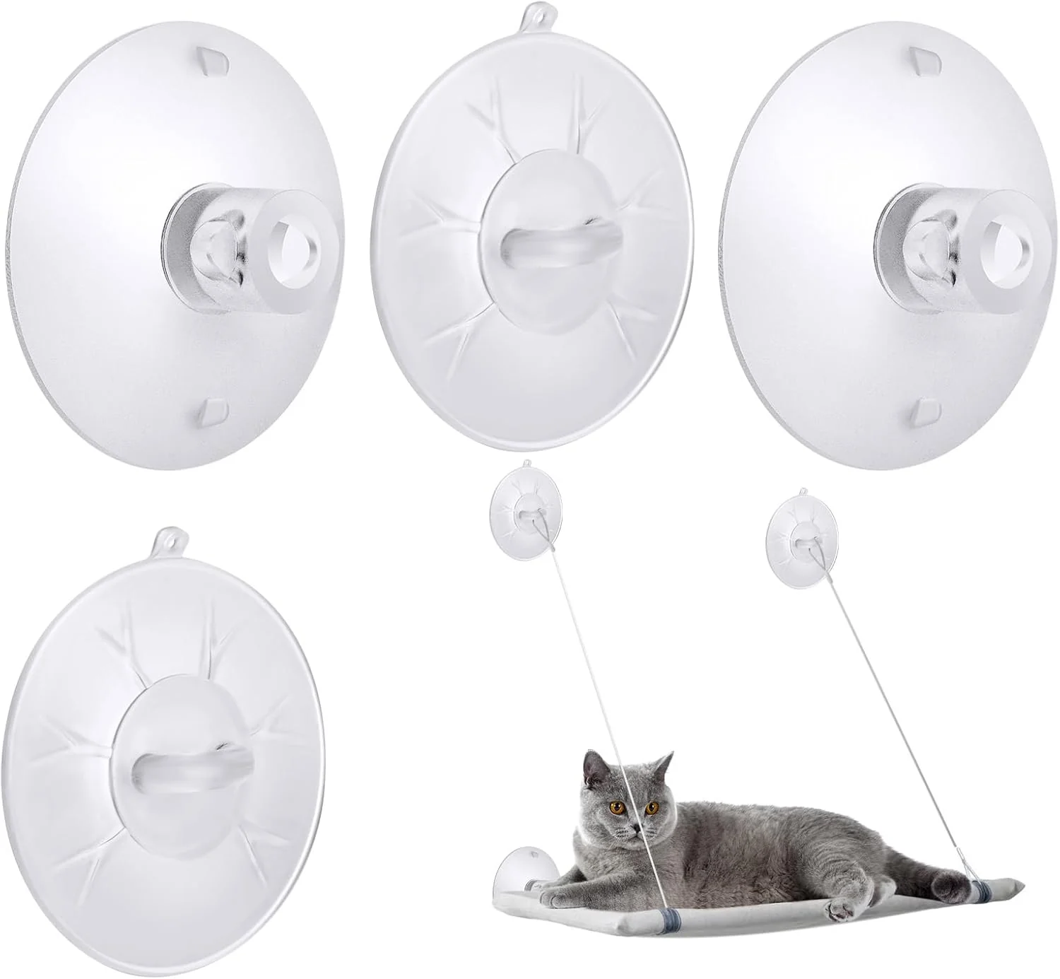 Convenient 4 Pieces Cat Window Perch Suction Cup Powerful Cat Window Bed Seat Suction Cup Clear PVC Sucker Pads 2 StylesAbout this item Fine
