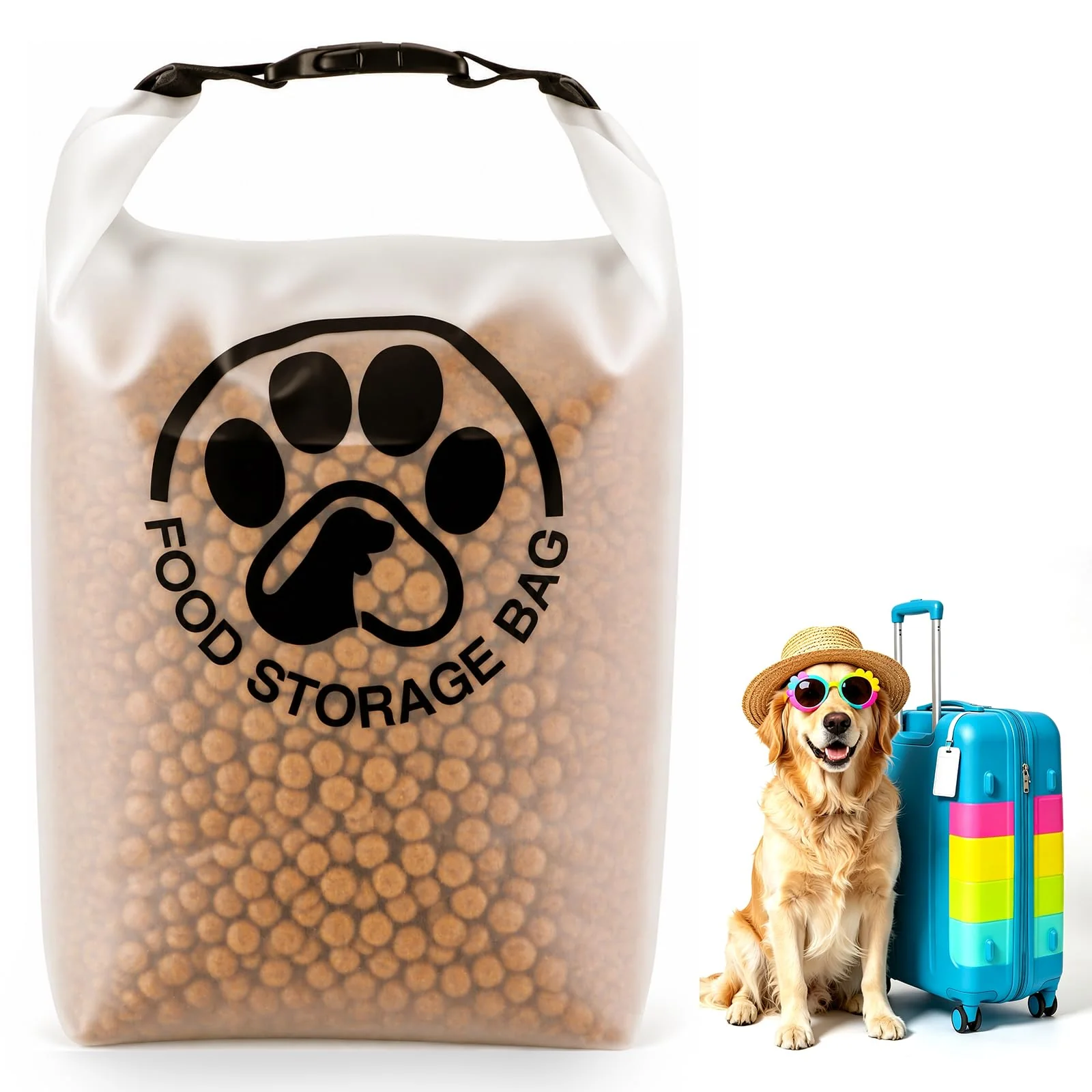 Quality Portable Pet Food Storage Bag for Travel – 14-Cup Roll-Top Container for Dogs Cats Fine