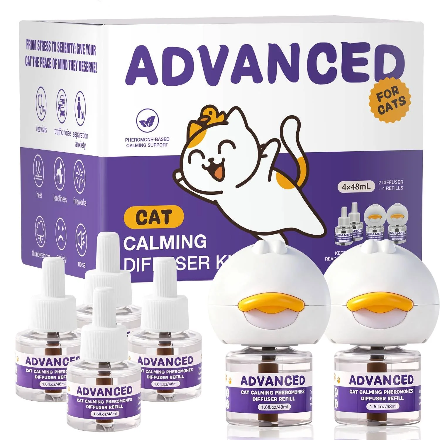 Environmentally Friendly Cat Calming Diffuser Kit — 2 Diffusers 4 Refills 48 mL Original