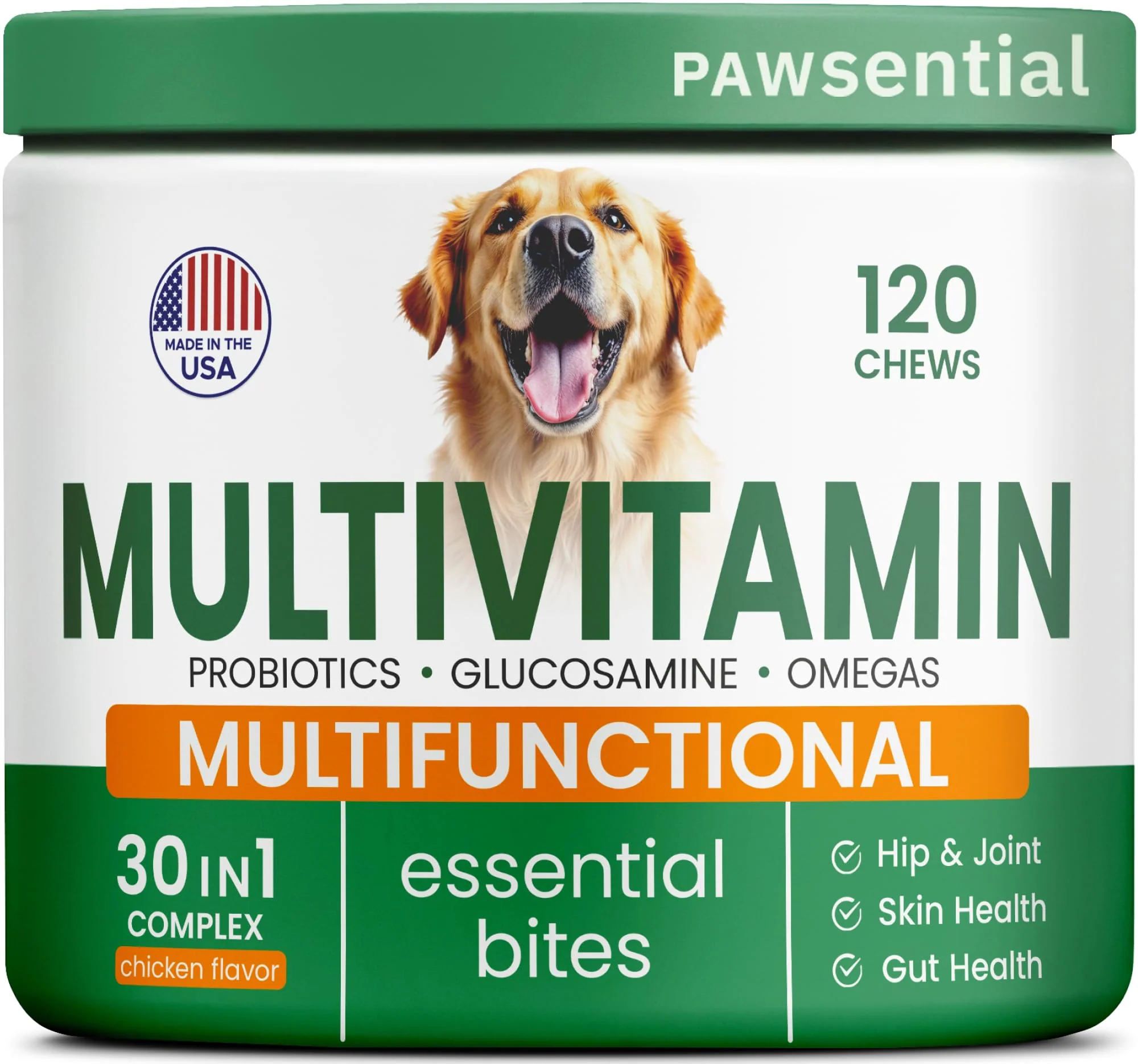 High-Quality Pawsential Dog Vitamins Glucosamine — Chewable Multivitamins with Probiotics Omega Hip Joint Skin Coat 120 Chews Premium Material