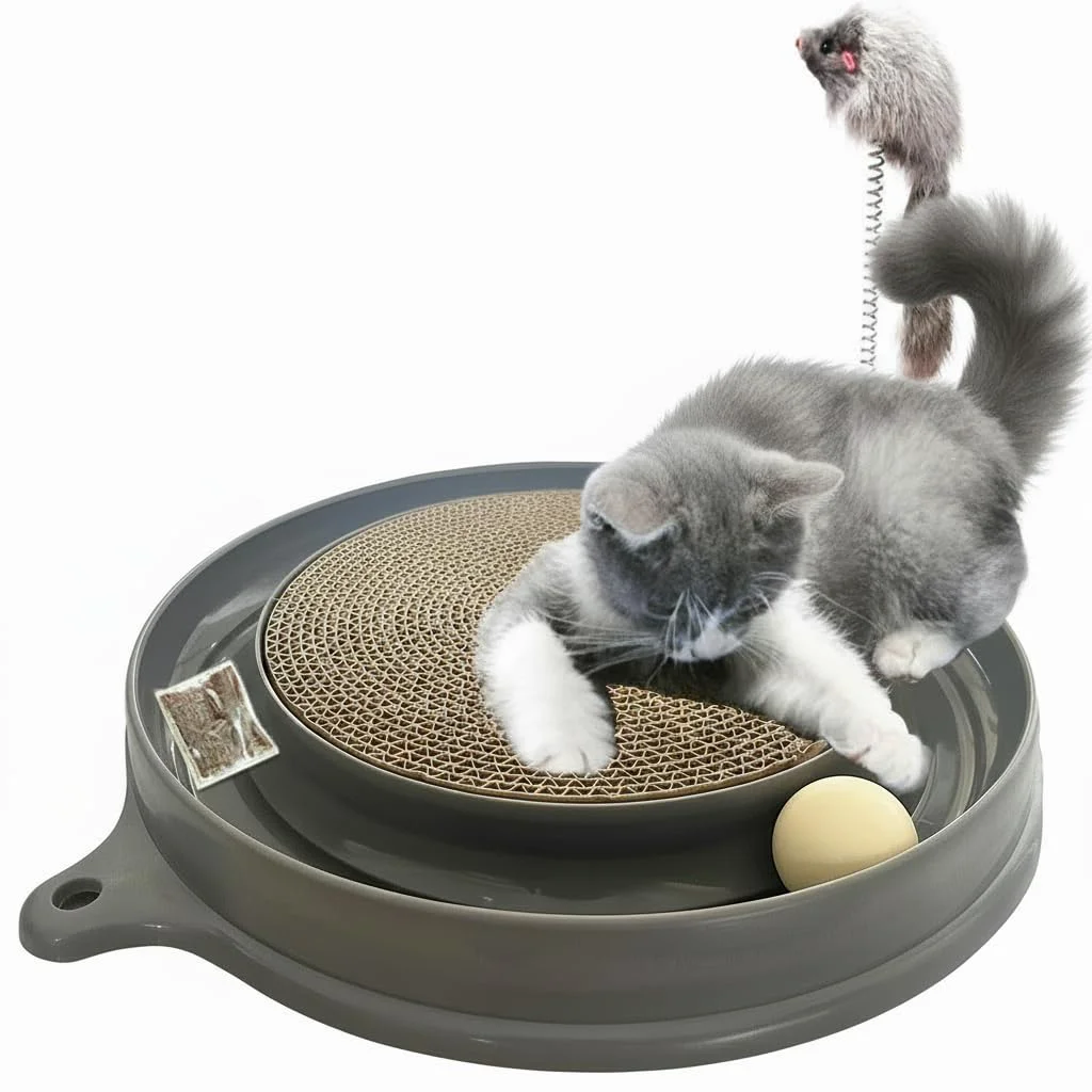 Clean Interactive Cat Scratcher with Ball Track Gray Innovative