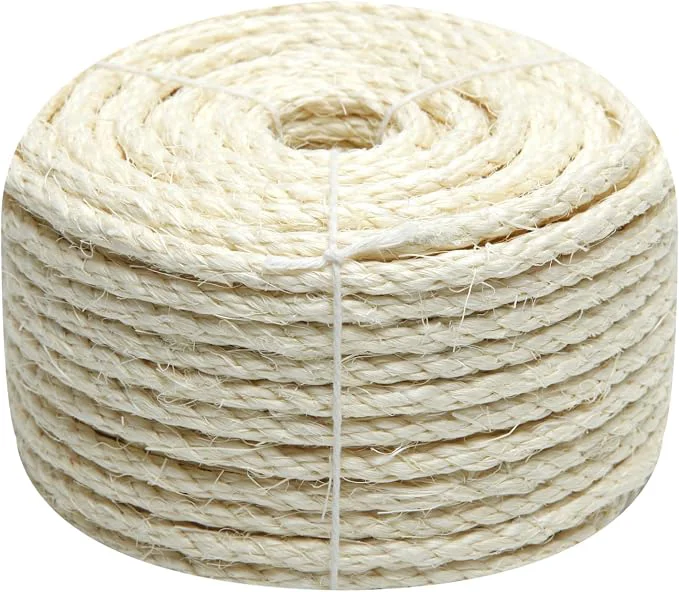 Smooth Natural Sisal Rope 8mm 98-Feet for Cat Scratching Post Tree Tower Easy-to-Use