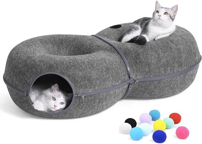 Durable 8-Shaped Large Cat Tunnel Bed for Indoor Cats Infinite Circulation Peekaboo Exceptional