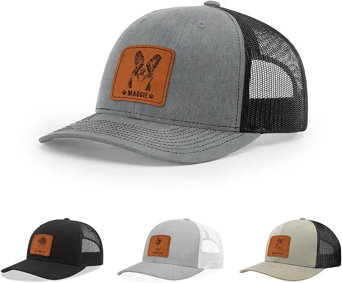 Clean Custom Dog Photo Engraved Trucker Hat Leather Patch Personalized Hat Innovative