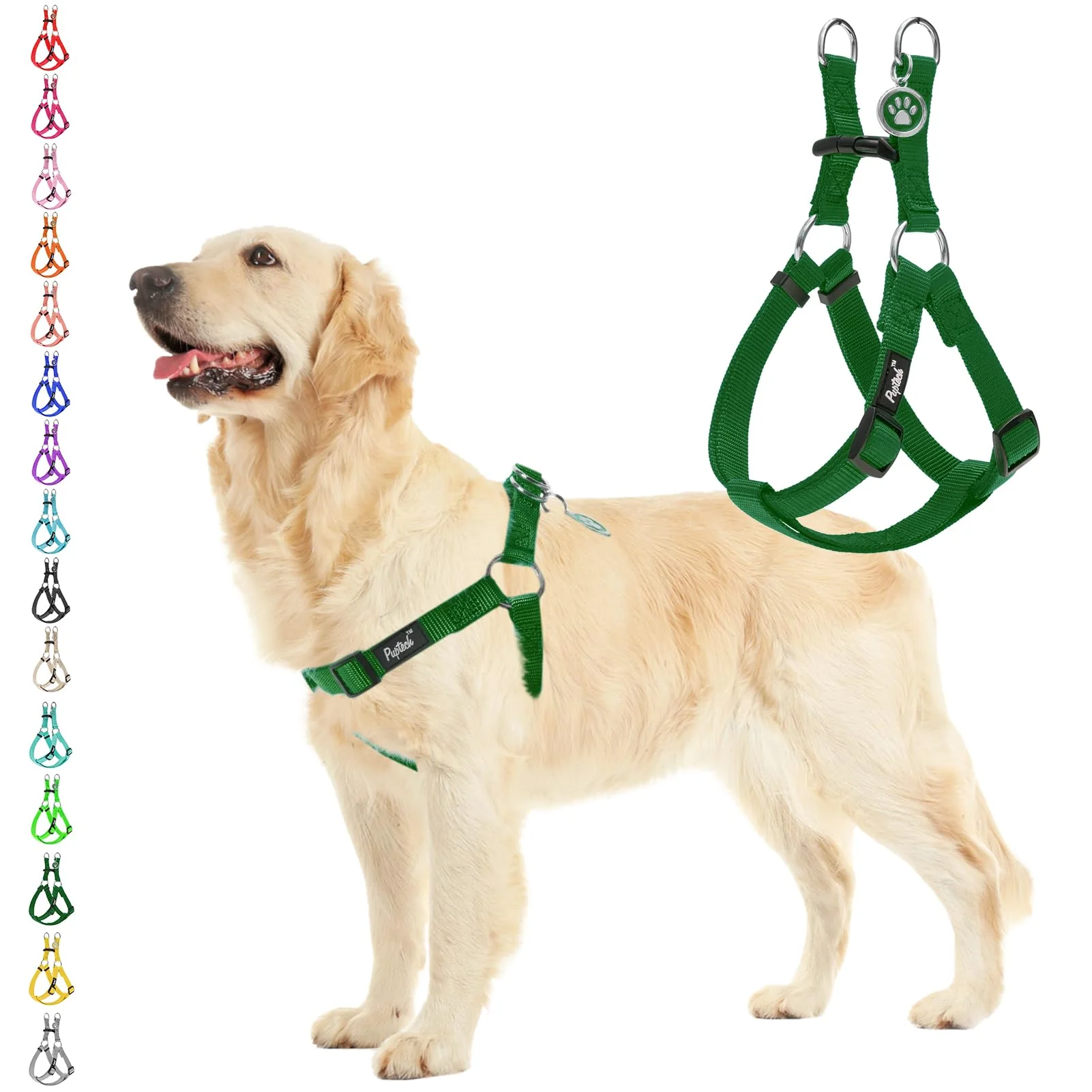 Artisan PUPTECK No Pull Dog Harness Soft Adjustable Basic Nylon Step in Puppy Vest Outdoor Walking with ID Tag Blackish Green M Excellent