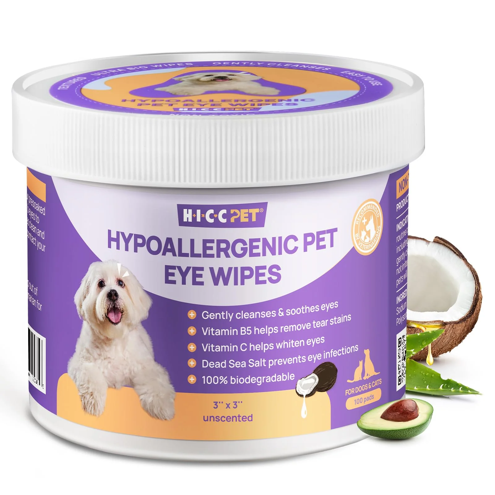 Fine Crafted HICC PET Eyes Wipes for Dogs Cats — Vet- Hypoallergenic Eye Cleanser 100pcs High-Grade