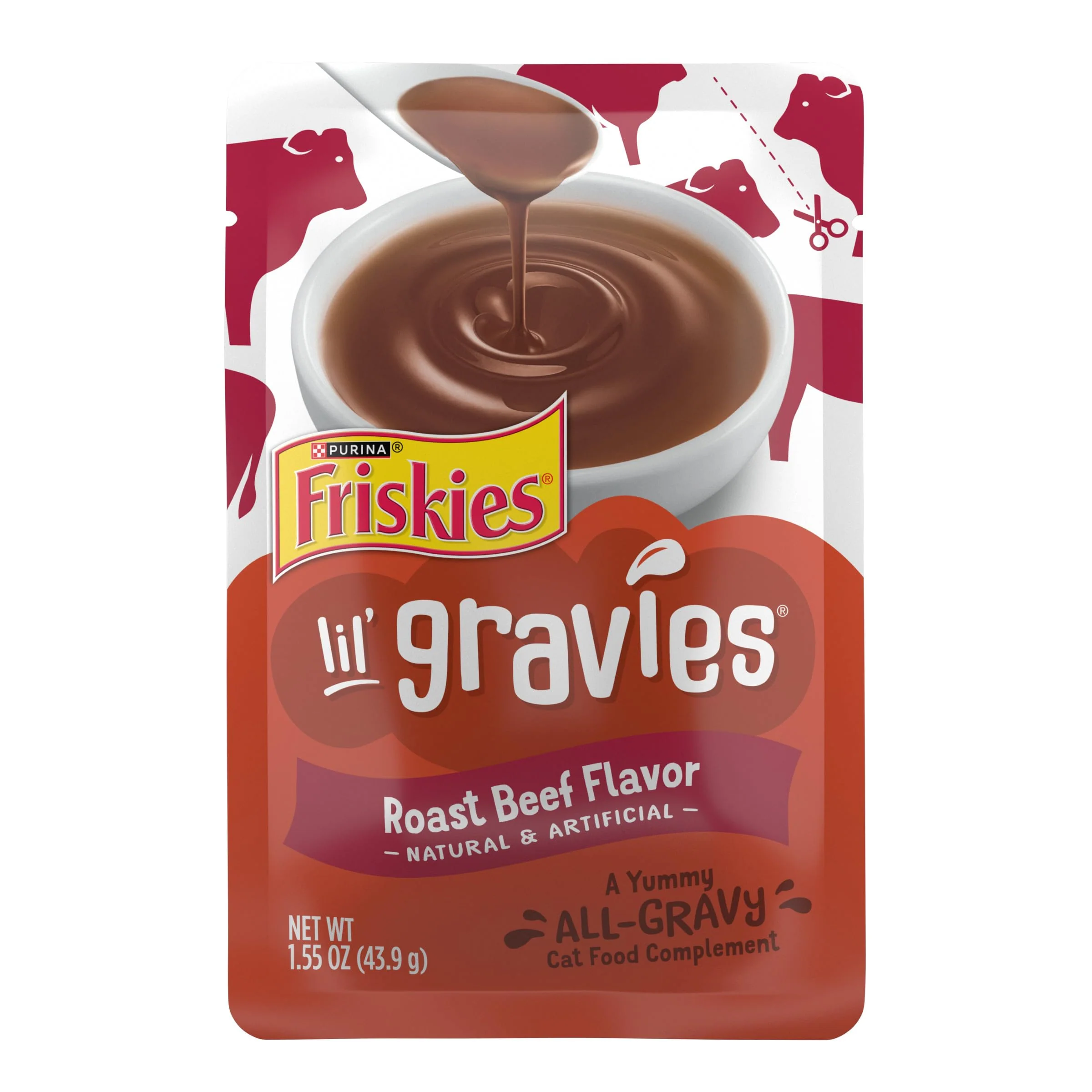 Top-Quality Purina Friskies Lil' Gravies Roast Beef Flavor Cat Food Complement — Lickable Treat Pouches Pack of 16 High-End