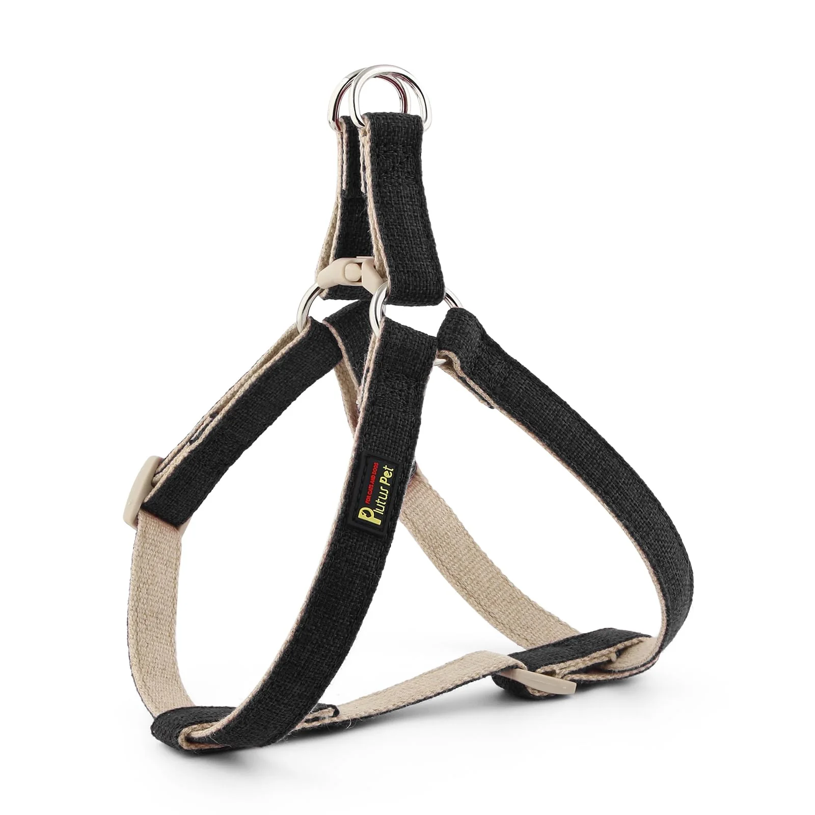 Comfortable Plutus Pet Cotton Hemp Step-In Dog Harness — Sustainable Lightweight Escape-Proof Size S Black Detailed