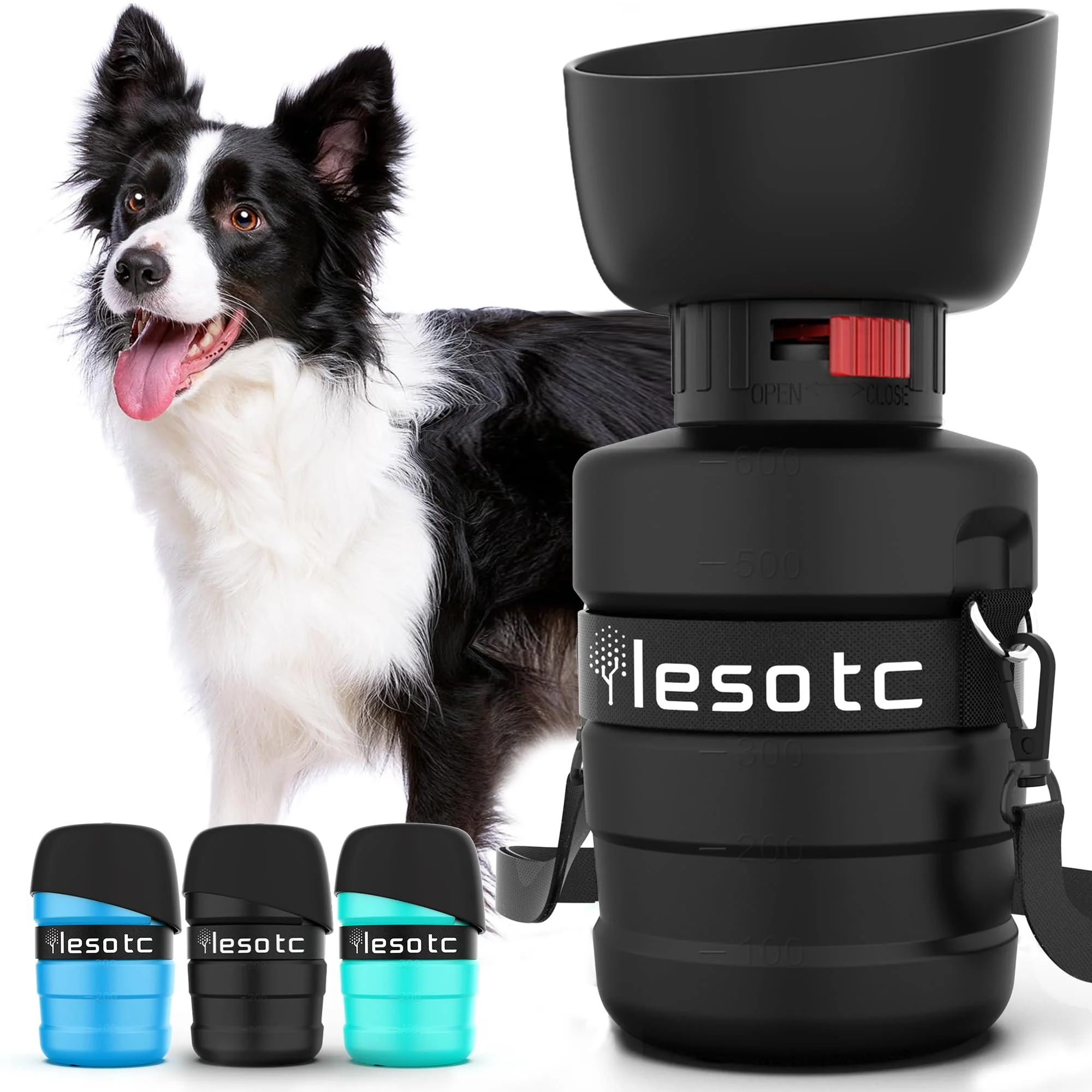 Clean Lesotc Dog Water Bottle – Portable Leak-Proof 21oz Travel Dispenser with Fold Cap Bowl Carefully Designed
