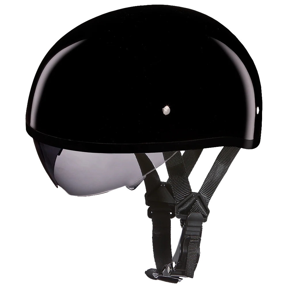 Flexible D.O.T. Daytona Skull Cap W Inner Shield- Hi-Gloss Black Reliable