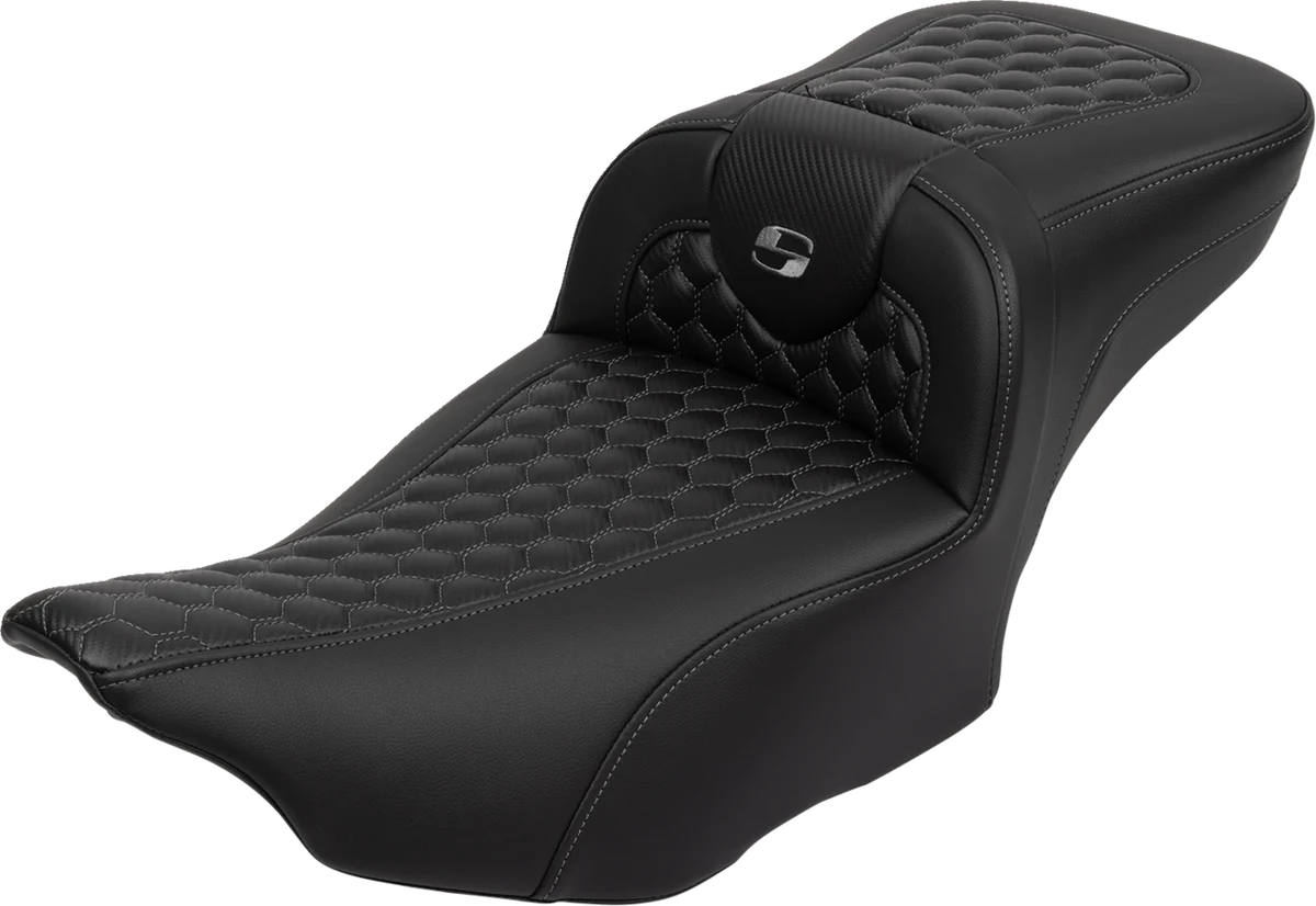 Smooth SADDLEMEN Roadsofa Extended Reach Seat - with Backrest - Honeycomb - Dark Gray Stitch - FLTR FLHX '23-'24 823-07-190B2 Reusable
