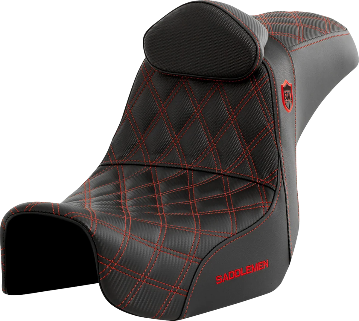 Optimized SADDLEMEN Pro Series SDC Performance Seat - w Backrest - Red Stitch - Dyna '06-'17 SC80604REDRT Contemporary
