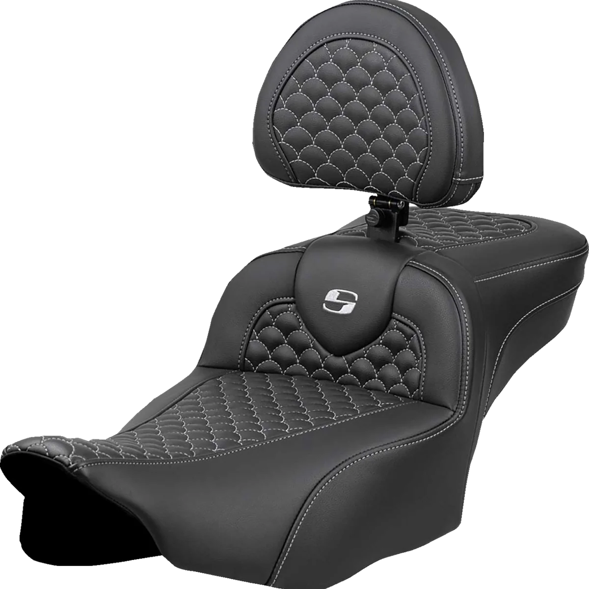Fine SADDLEMEN Roadsofa Extended Reach Seat - Dragon Scale Stitch - Silver Stitch - w Backrest - FLT FLH '23-'24 823-07-209B5 Efficient