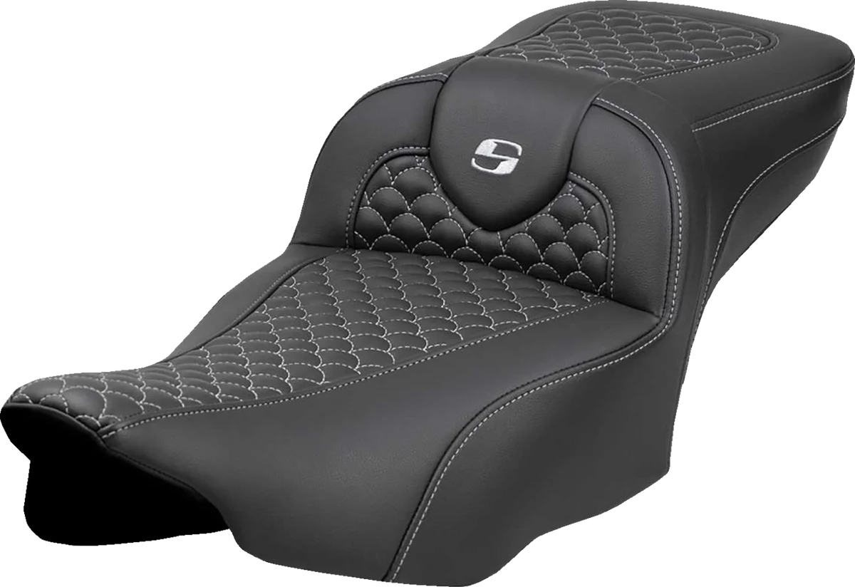 Unique SADDLEMEN Roadsofa Extended Reach Seat - Dragon Scale Stitch - Silver Stitch - w o Backrest - FLT FLH '23-'24 823-07-20905 Environmentally Friendly