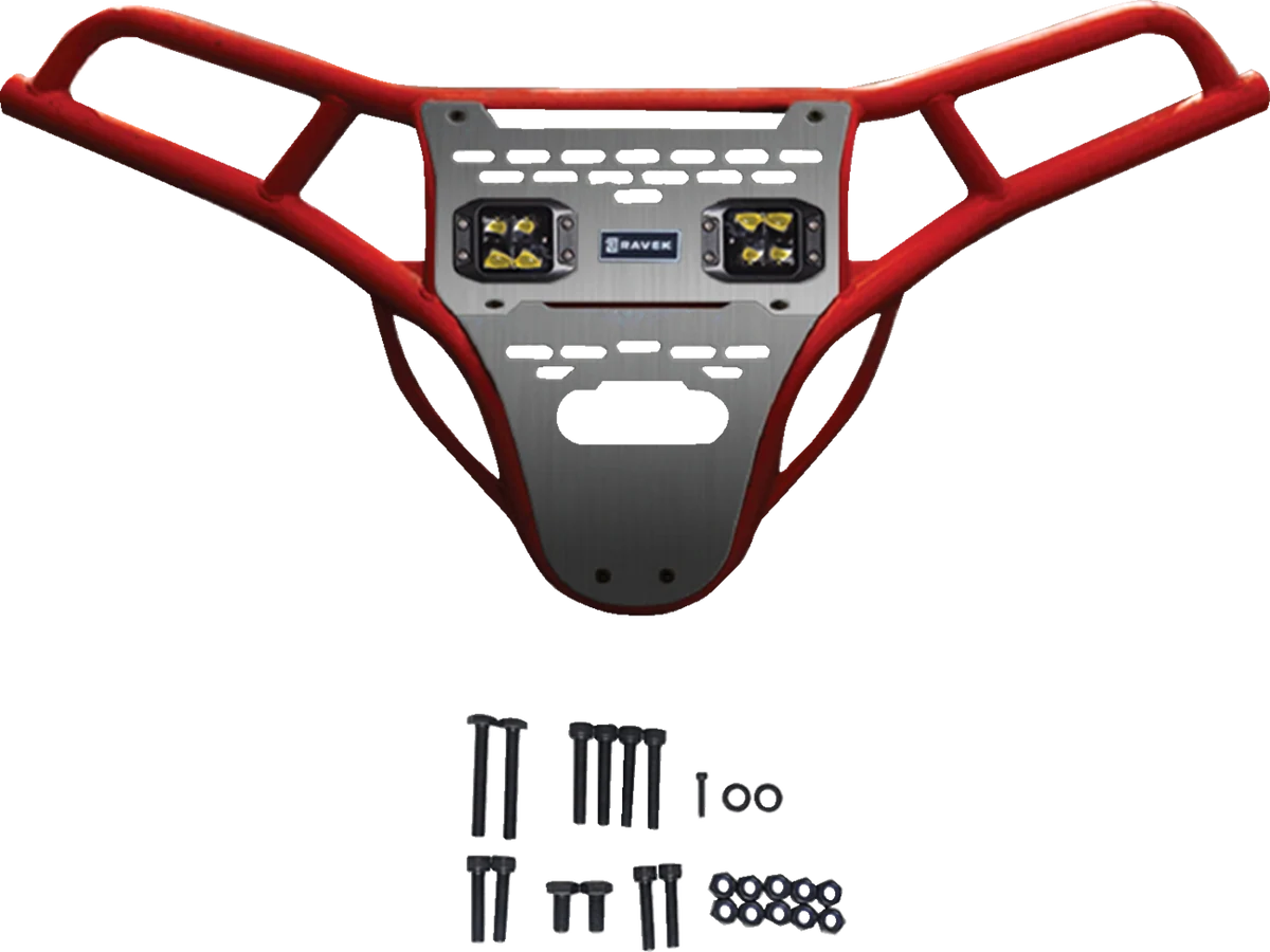 Innovative RAVEK Front Bumper Skid Plate with Amber Lights - Red - RZR XP 1000 64-317RDLA Selected