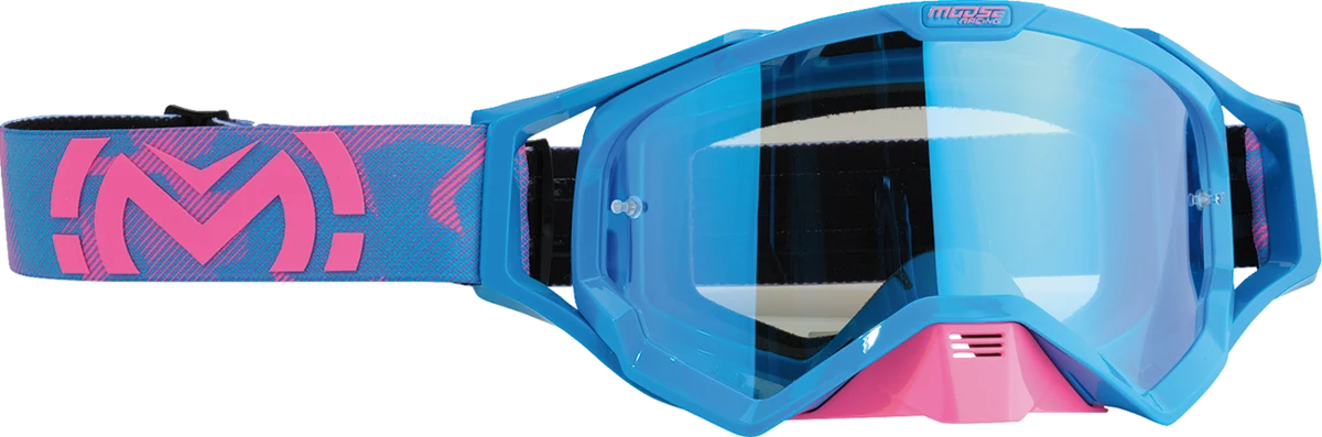 Minimalist MOOSE OFFROAD XCR Goggle - Blue Pink - Blue Mirror Lens 2601-3163 Fast