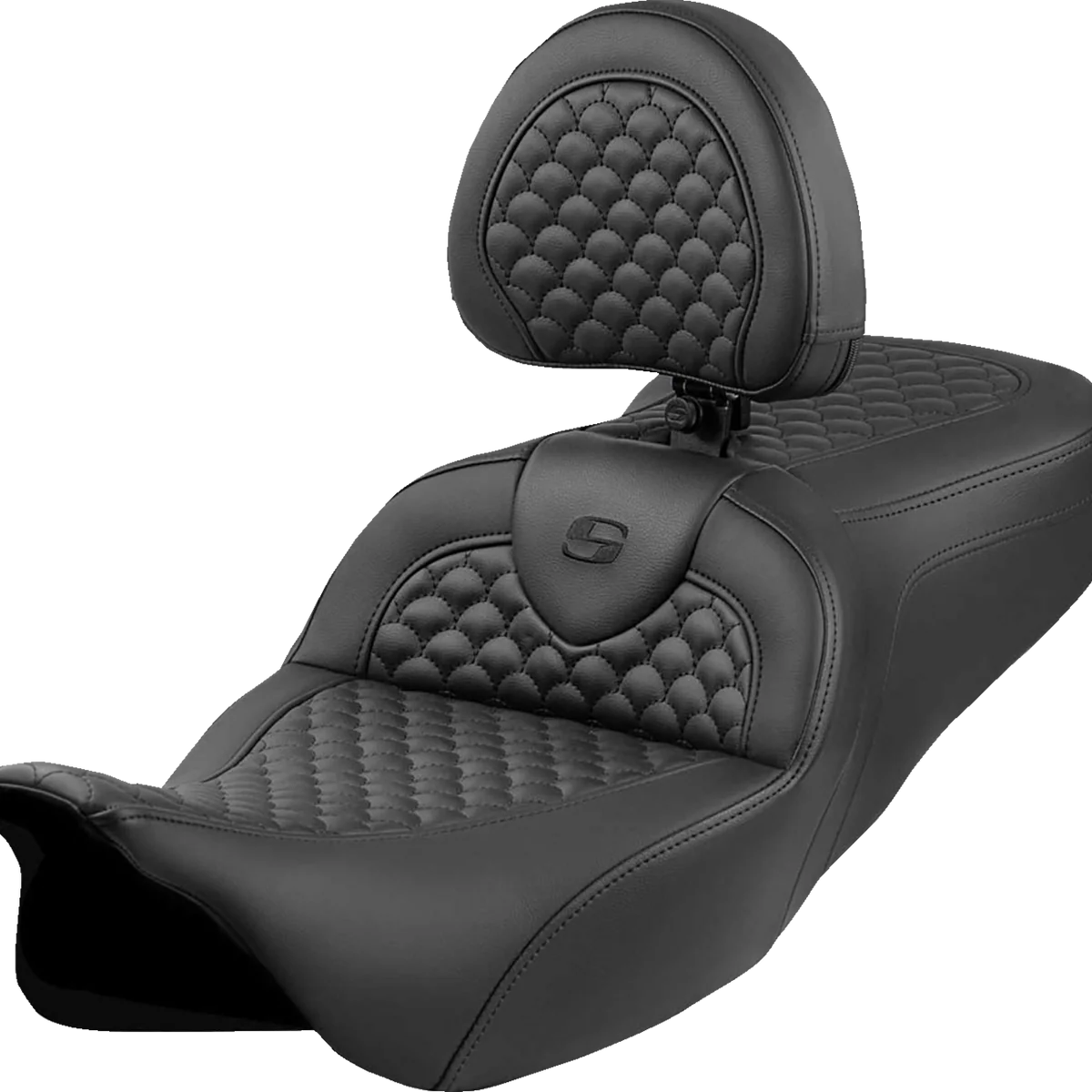 Fine Crafted SADDLEMEN Roadsofa Seat - Dragon Scale Stitch - Black Stitch - w Backrest - FLH FLT '08-'24 808-07B-208B0 Superior