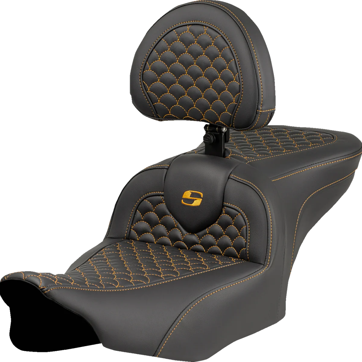 Casual SADDLEMEN Roadsofa Seat - Dragon Scale Stitch - Gold Stitch - w Backrest - FLTR FLHX '23-'24 823-07-208B7 Solid