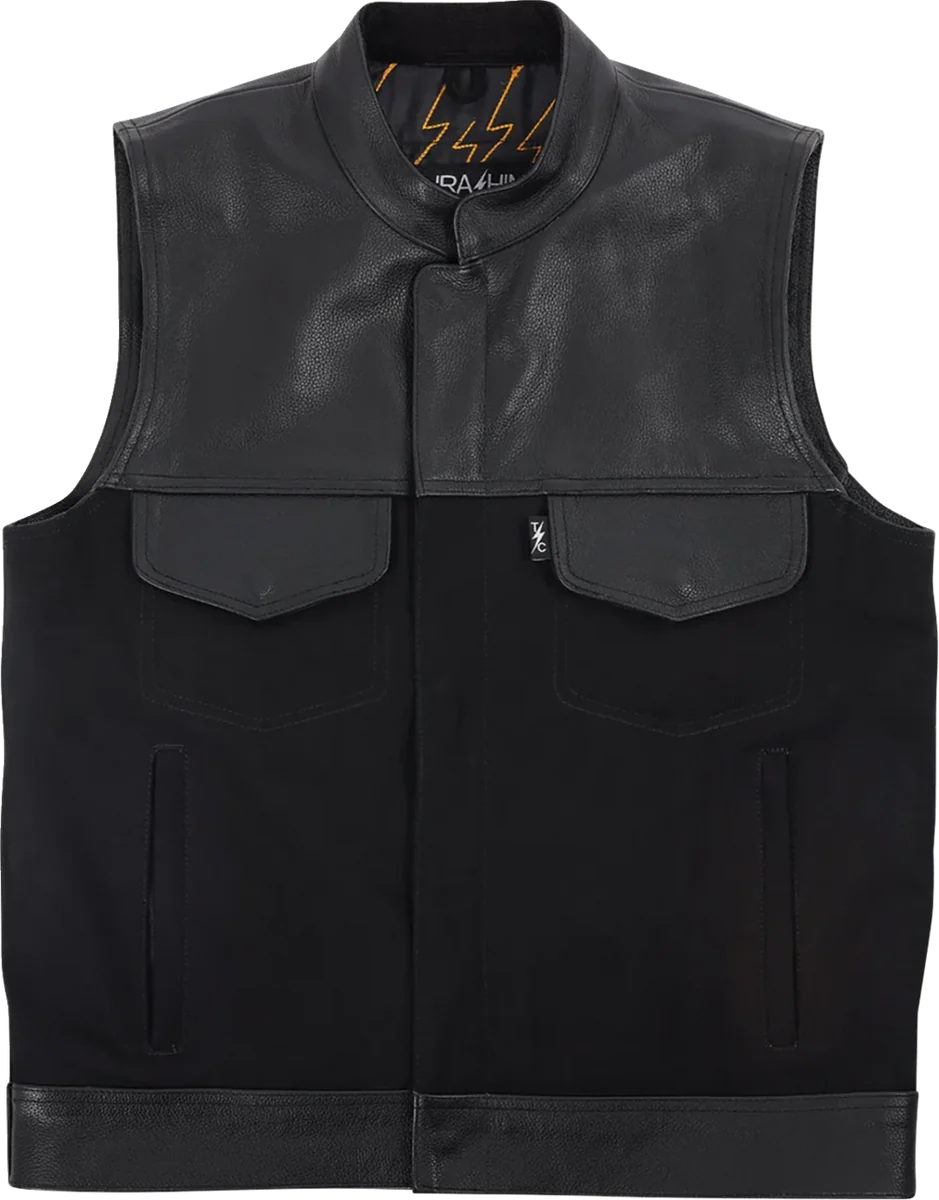 Classic THRASHIN SUPPLY CO. Kanan Leather Denim Riding Vest - Black - Small TMJ-13-08 Comfortable