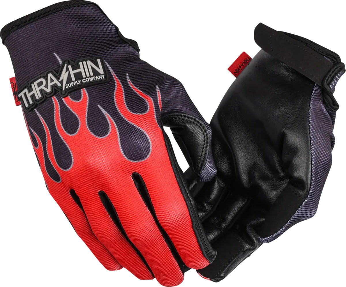 Reliable THRASHIN SUPPLY CO. Stealth Leather Palm Flame Gloves - Red - XL SV1-21-11 Contemporary
