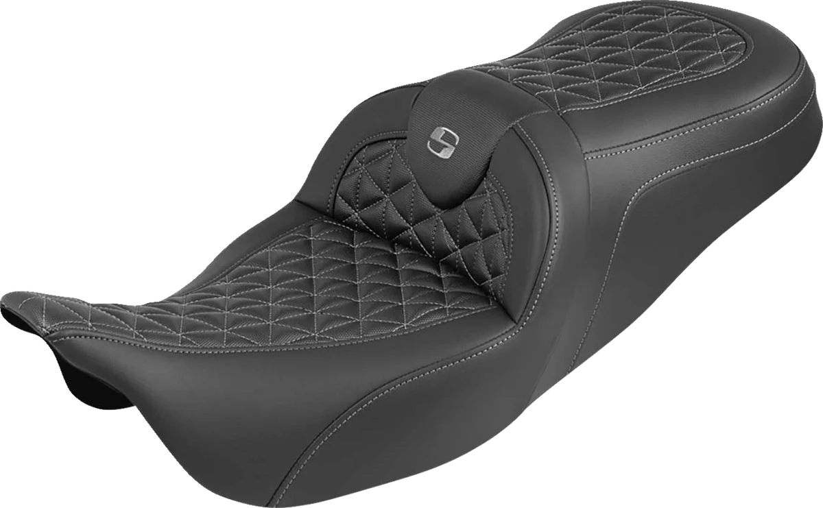 Traditional SADDLEMEN RoadSofa™ Tri Gripper Seat - Standard Reach - Gray Stitch - w o Backrest - FLH FLT '08-'25 808-07B-21002 Classic