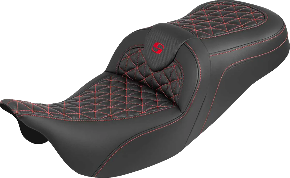 Sustainable SADDLEMEN RoadSofa™ Tri Gripper Seat - Standard Reach - Red Stitch - w o Backrest - FLH FLT '08-'25 808-07B-21004 Traditional