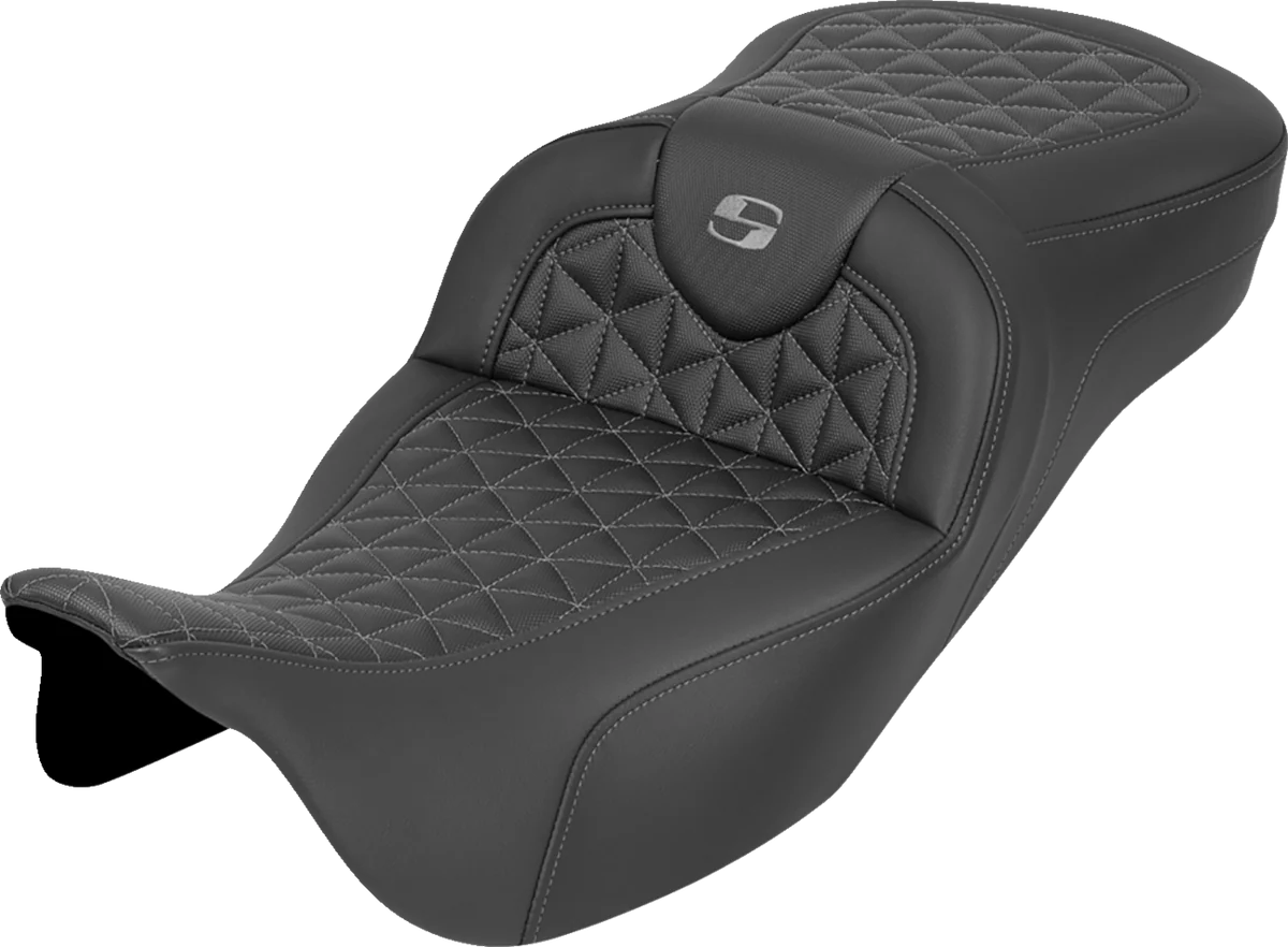 Relaxed SADDLEMEN RoadSofa™ Tri Gripper Seat - Extended Reach - Gray Stitch - w o Backrest - FLH FLT '08-'25 808-07B-21102 Smooth