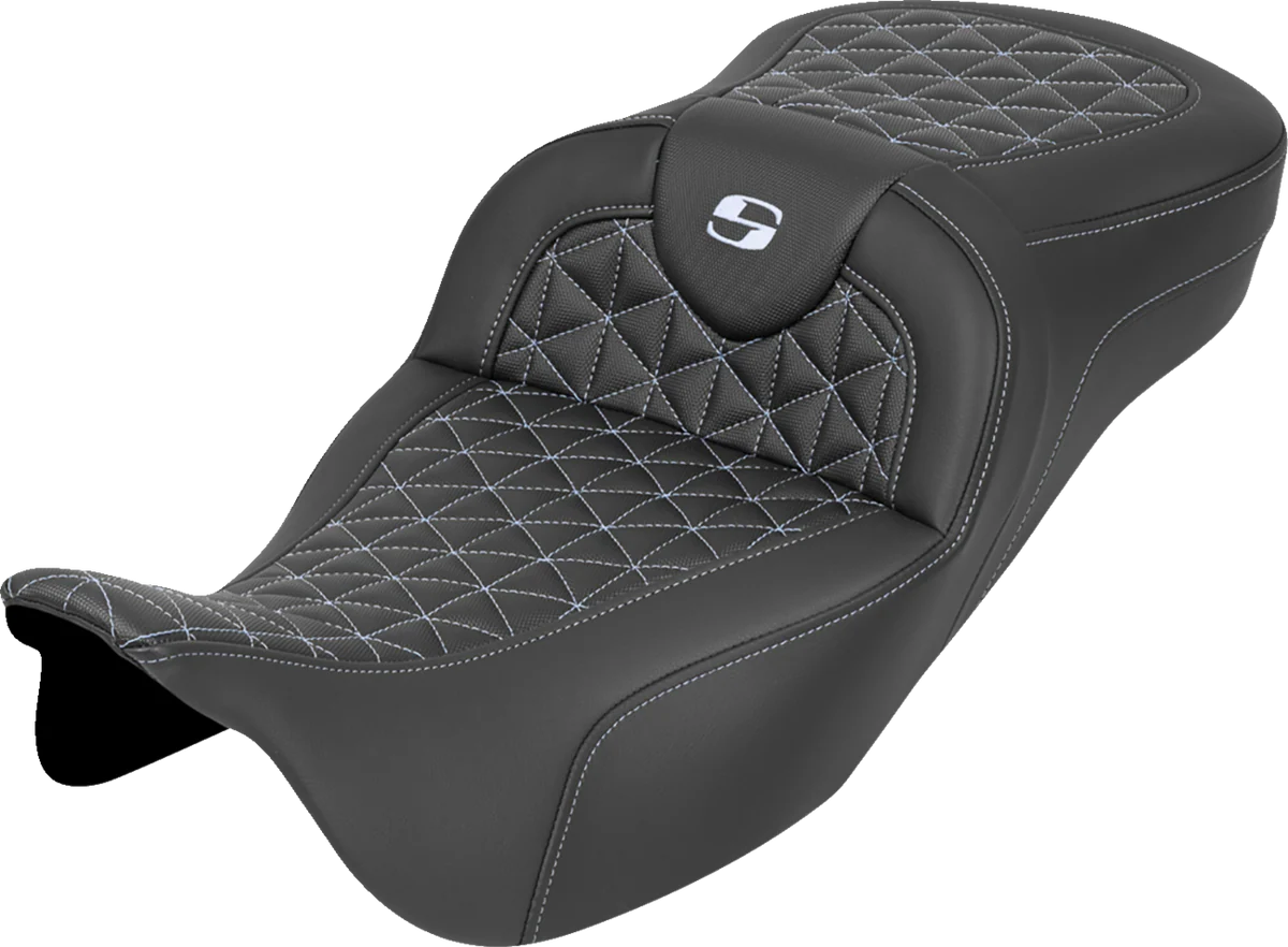 Sustainable SADDLEMEN RoadSofa™ Tri Gripper Seat - Extended Reach - Silver Stitch - w o Backrest - FLH FLT '08-'25 808-07B-21105 Luxury