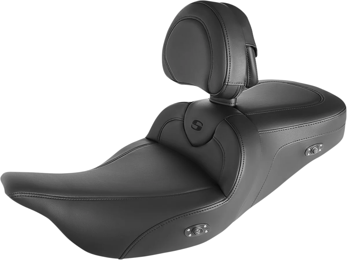 Exclusive SADDLEMEN Roadsofa™ Seat - Heated - w Backrest - Black Stitching - FLH FLT '08-'24 808-07B-187BRHC Long-Lasting
