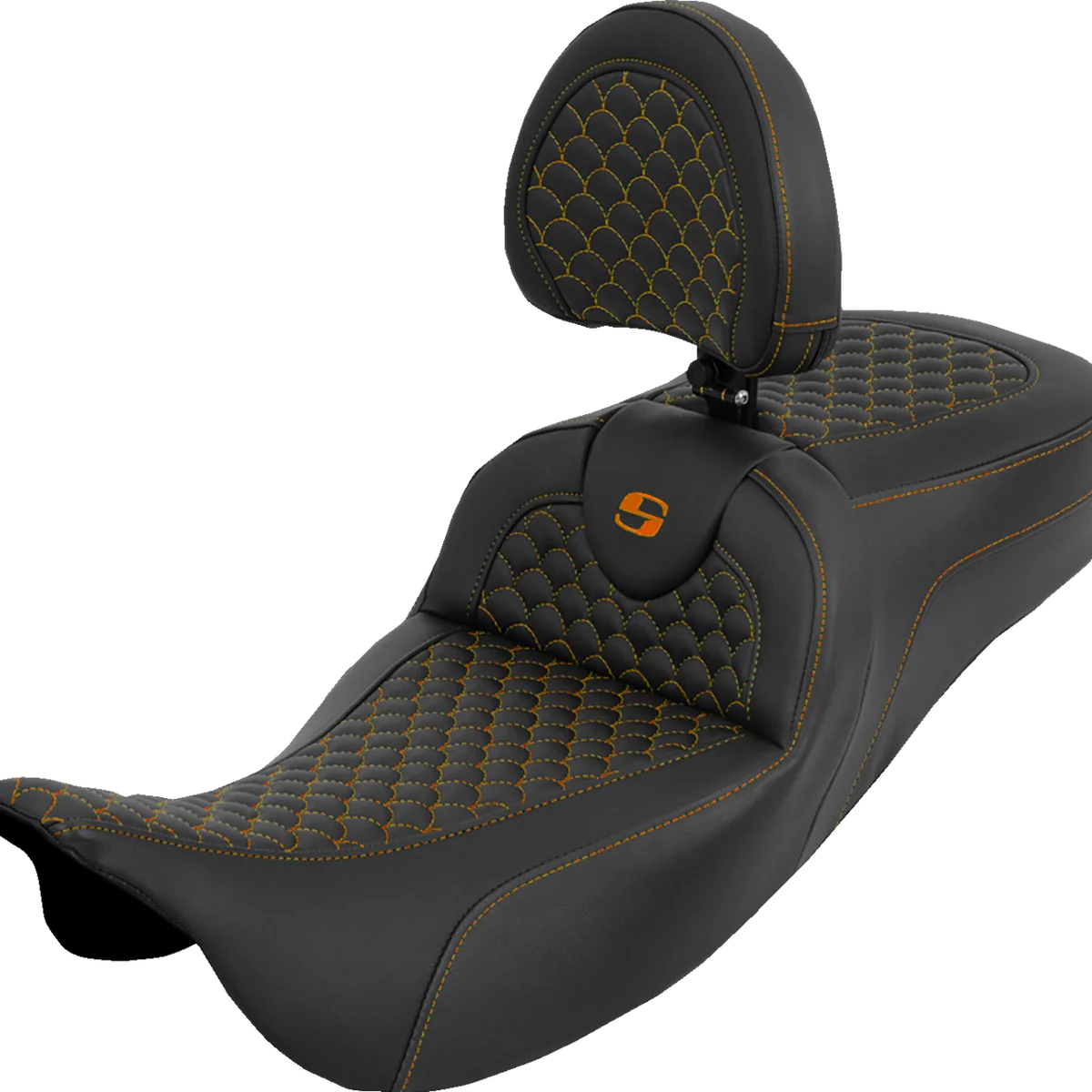 User-Friendly SADDLEMEN Extended Reach Roadsofa™ Seat - Dragon Scale - Orange Stitch - with Backrest - Touring '08-'25 808-07B-209B3 Smart
