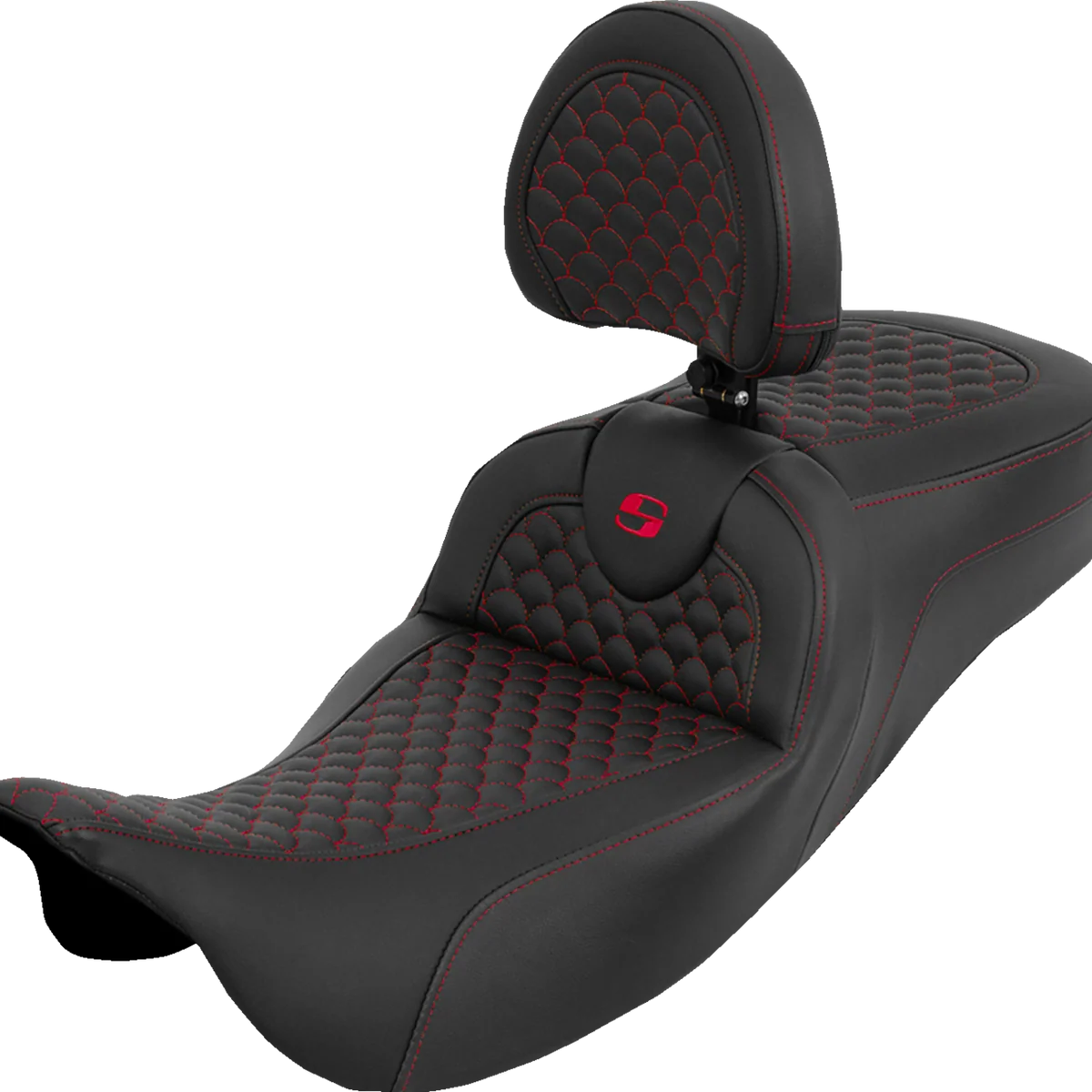 Advanced SADDLEMEN Extended Reach Roadsofa™ Seat - Dragon Scale - Red Stitch - with Backrest - Touring '08-'25 808-07B-209B4 First-Class