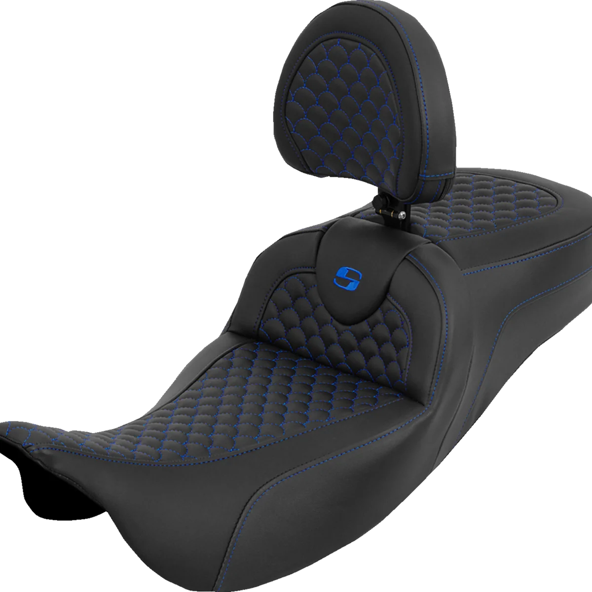 Clean SADDLEMEN Extended Reach Roadsofa™ Seat - Dragon Scale - Blue Stitch - with Backrest - Touring '08-'25 808-07B-209B1 Stylish