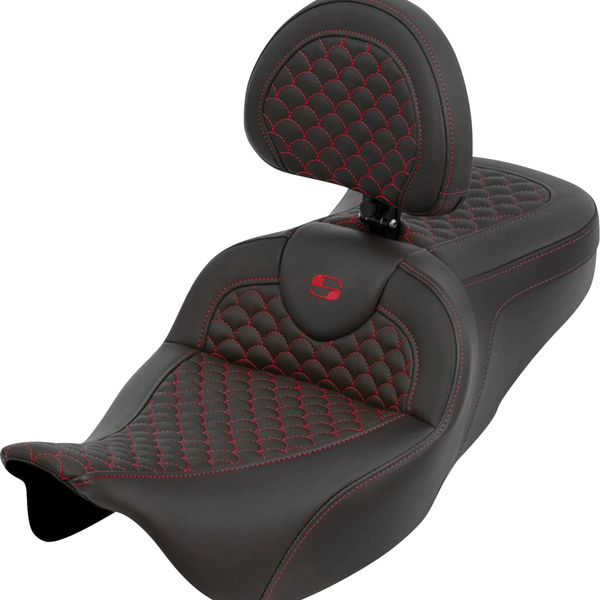 Trendy SADDLEMEN Roadsofa™ Seat - Dragon Scale - Red Stitch - with Backrest - Touring '08-'25 808-07B-208B4 Natural