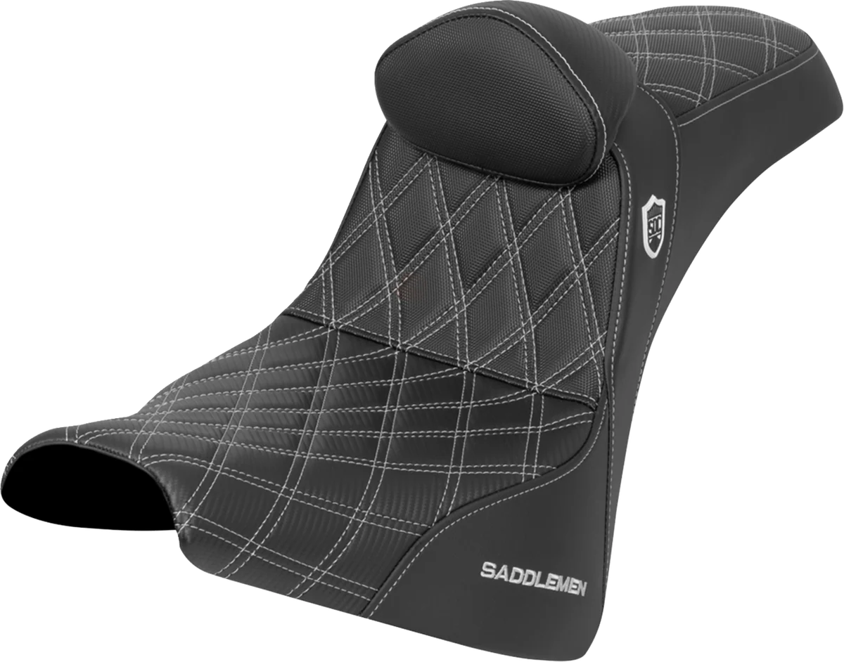 Optimized SADDLEMEN Pro Series SDC Performance Seat - w Backrest - Silver Stitch - Gripper - FXBB FXST '18-'25 SC81830DB5 Soft