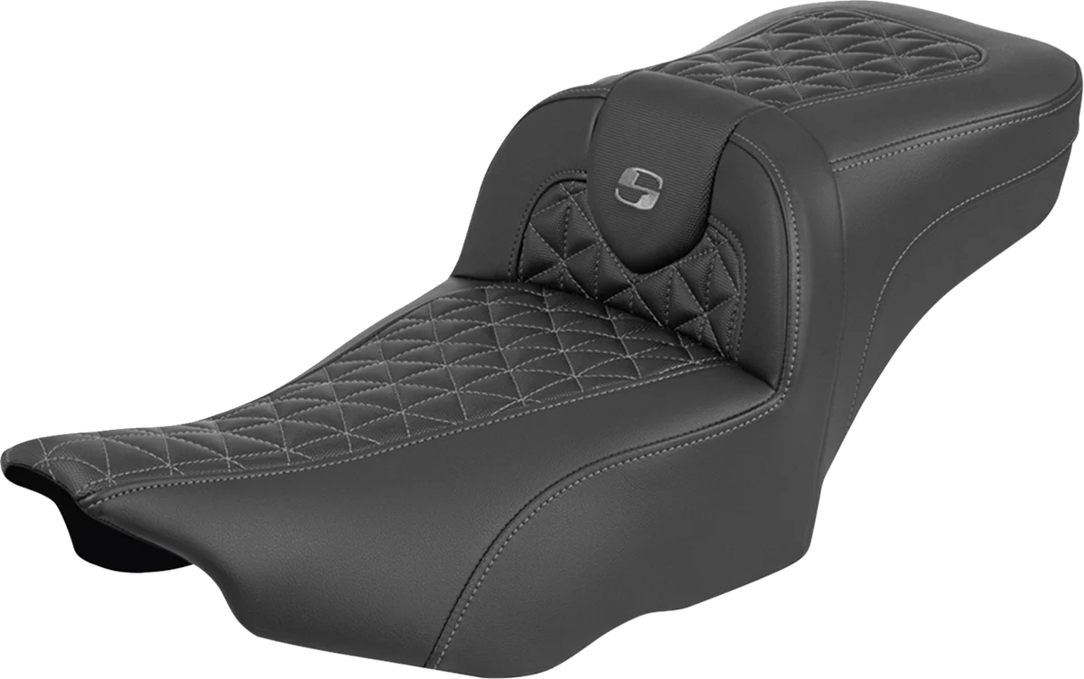 Premium SADDLEMEN Roadsofa™ Extended Reach Seat - without Backrest - Gray Stitch - FLH FLT '23-'25 823-07-21102 Fine