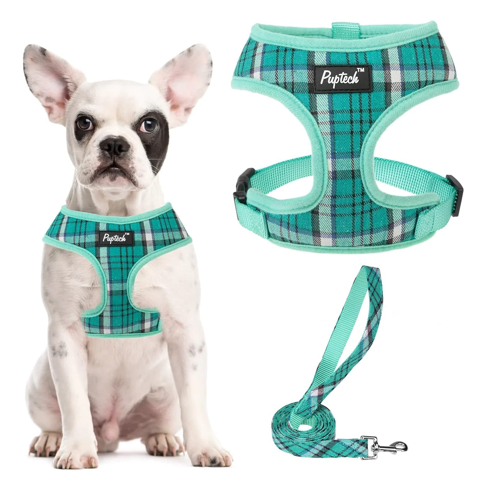 Superior PUPTECK Soft Mesh Dog Harness Leash Set – Plaid Pattern No Pull Green Size S Genuine