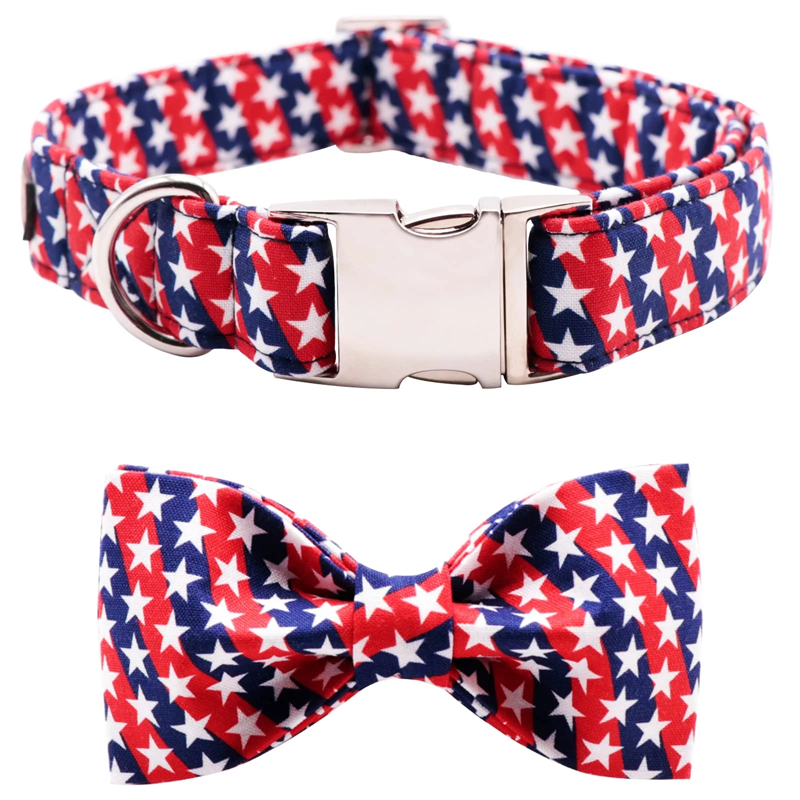 Detailed Lionet Paws Patriotic Collar with Bowtie – Soft Adjustable 8-12 in for Puppies Cats Functional