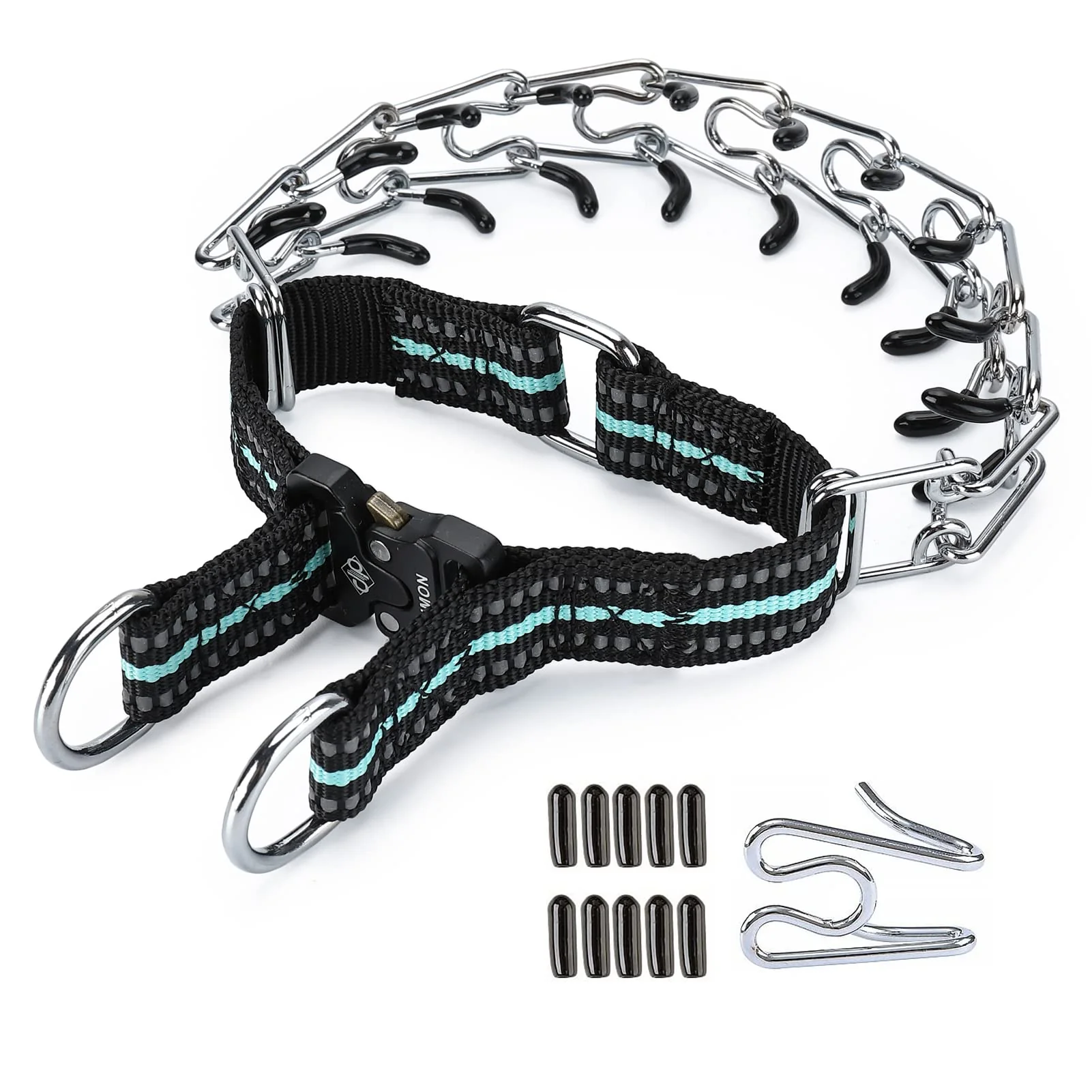 Durable JIPIMON Pinch Collar for Dogs – Adjustable Training Collar with Rubber Tip Quick Release Buckle Large Teal Efficient