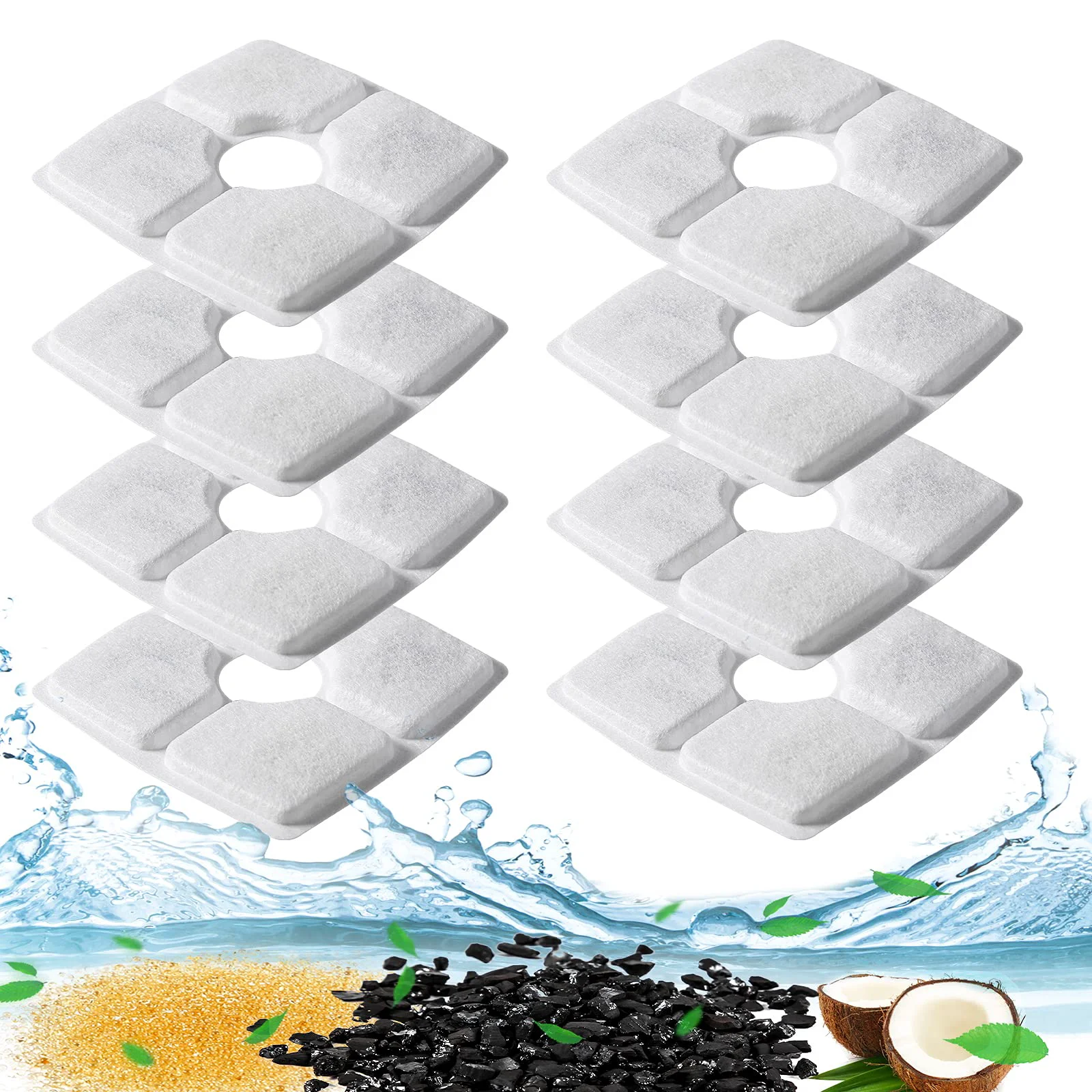 Healthy Guarm 8 Pcs Cat Fountain Filters – Activated Carbon PP Cotton for 2.5L Square Fountains Consistent