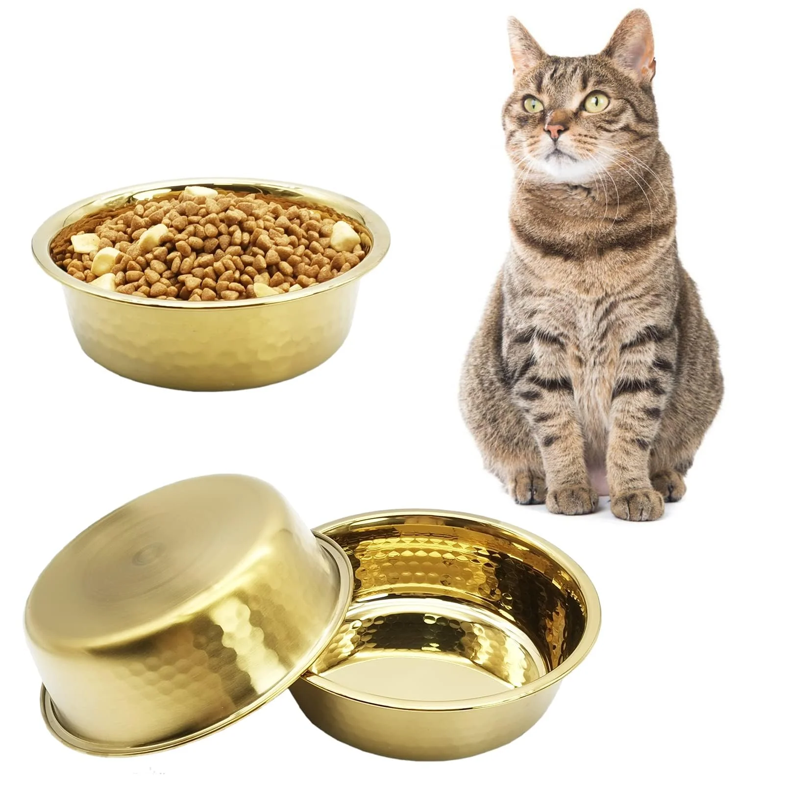 Contemporary Kathson 3pcs Premium Stainless Steel Dog Bowls – Hammered Design Stackable Dishwasher Safe 5.5 Dia High-Grade