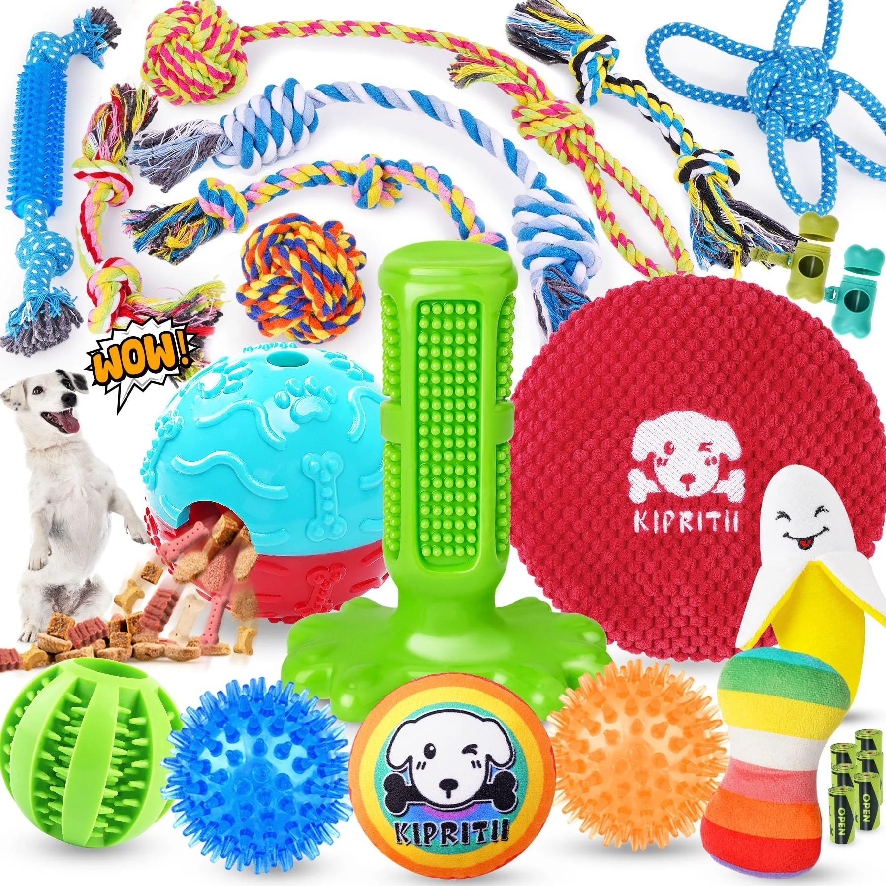 Versatile KIPRITII 25-Pack Puppy Toys for Teething Tug Fetch Rope Treat Balls Squeaky Plush Luxury