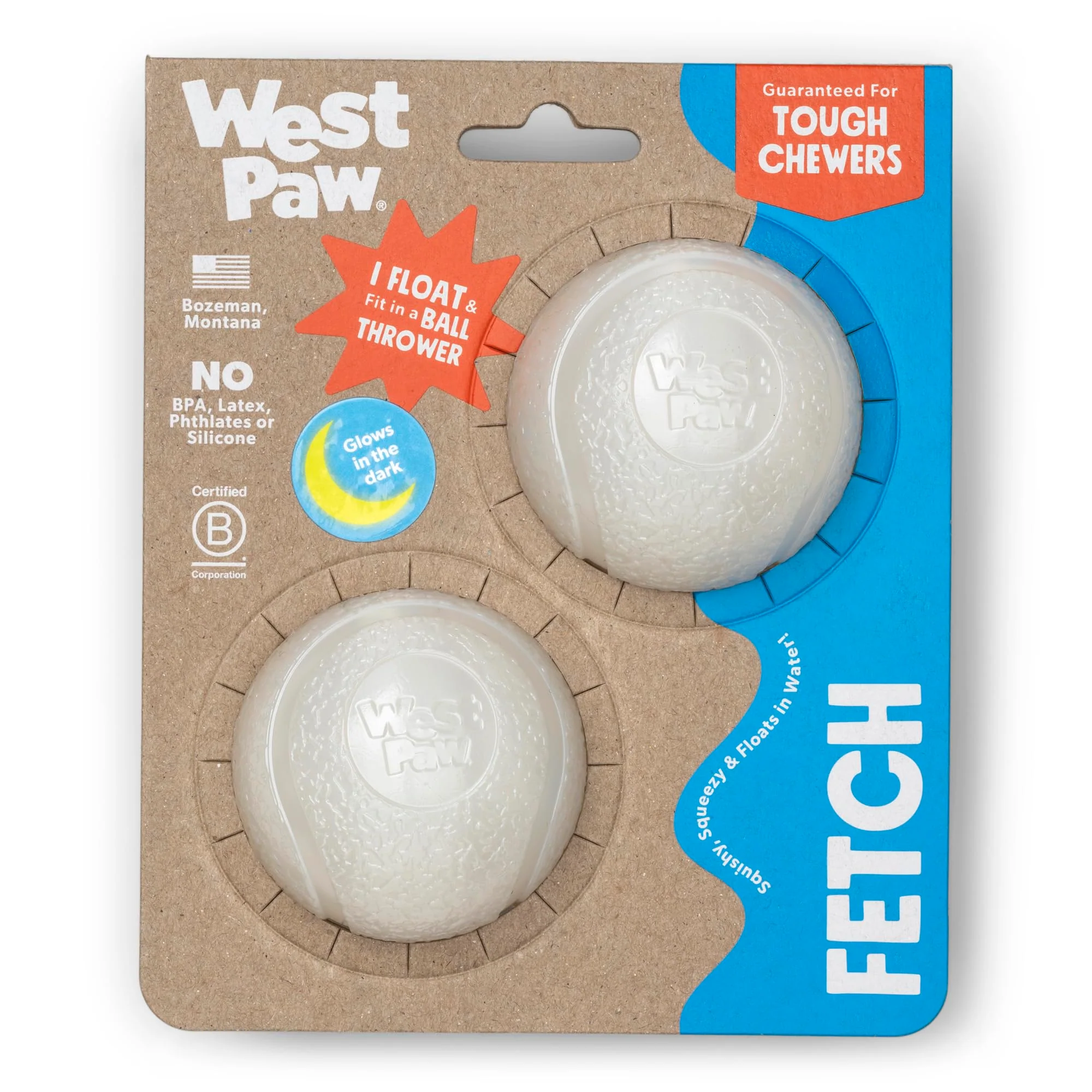 Classic WEST PAW Boundr Ball Dog Toy – Glow Float Durable Zogoflex 2-Pack Small Elegant