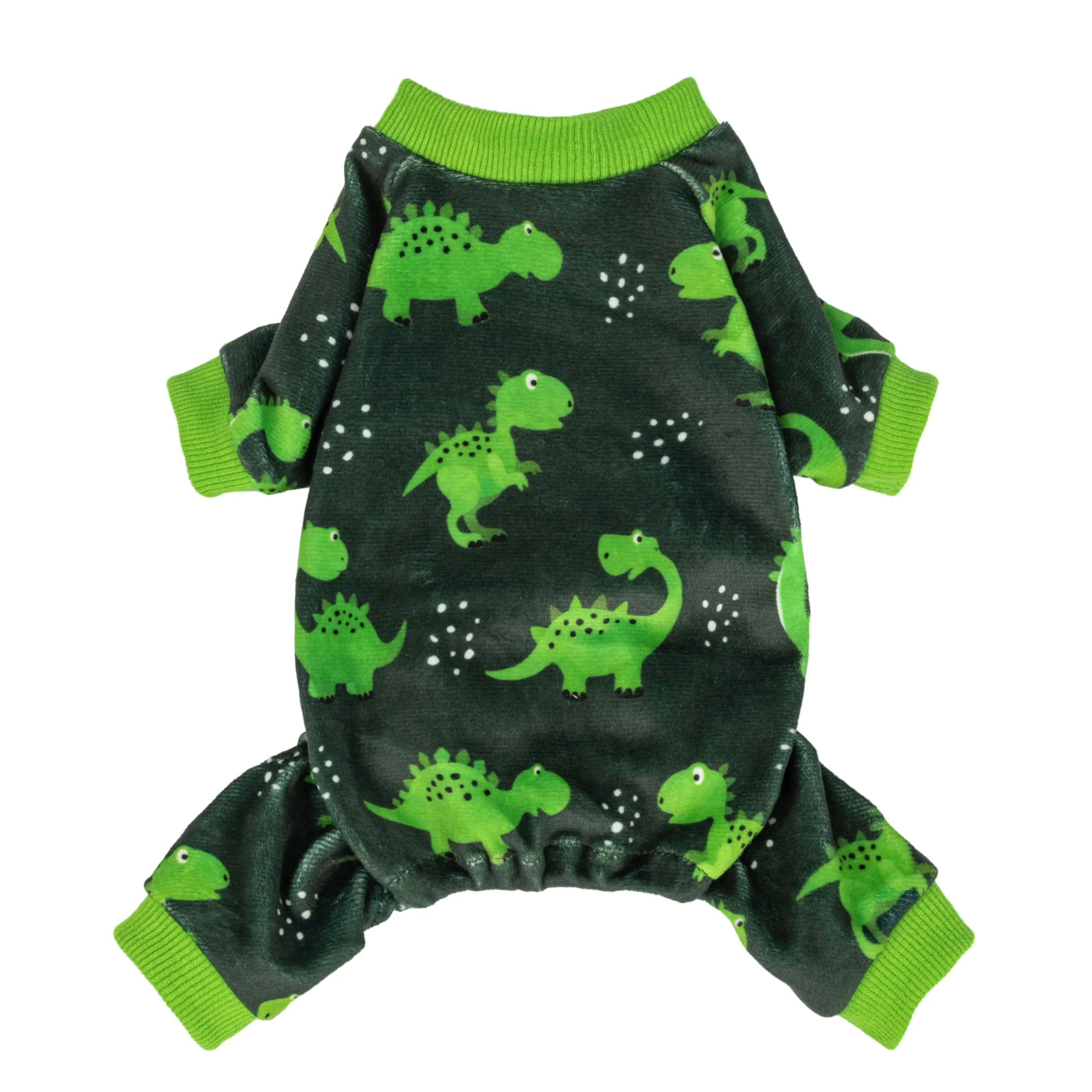 High-Grade Fitwarm Dinosaur Dog Fleece Pajamas – Small Breed Cozy Onesie Medium Green Comfortable