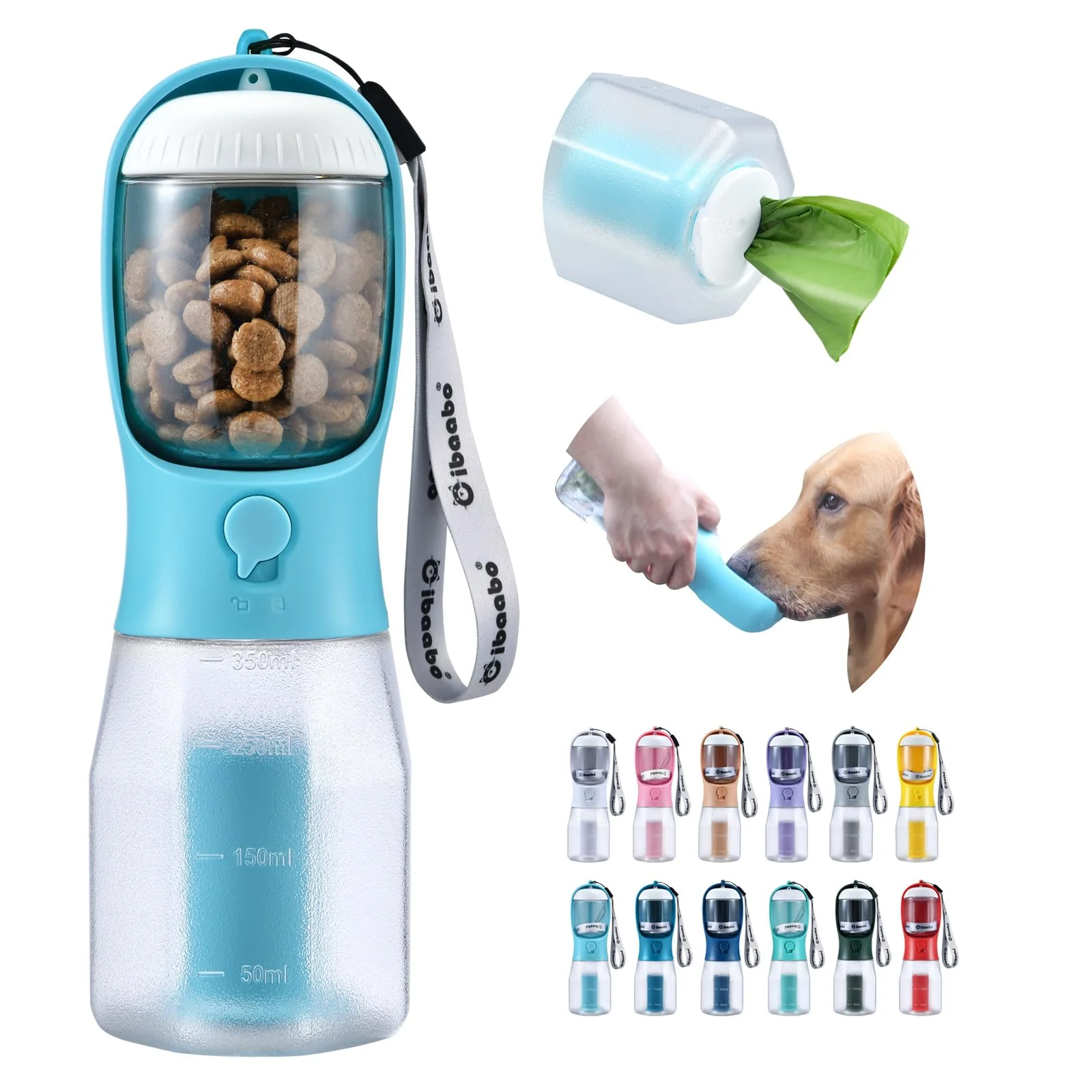 Clean Cibaabo Dog Water Bottle with Food Container Poop Bag Holder for Yorkie Chihuahua Minimalist