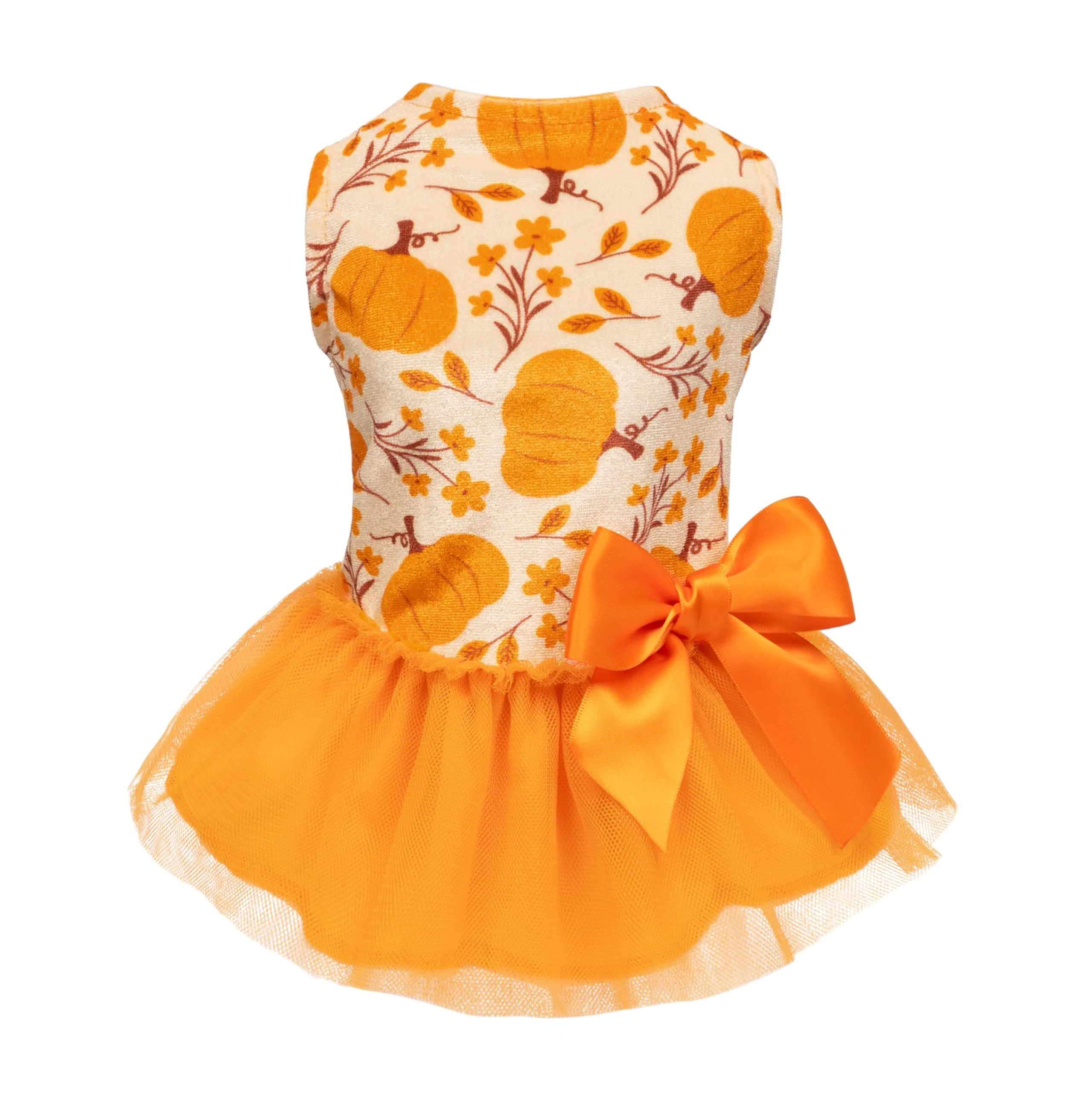 Authentic Fitwarm Pumpkin Flower Dog Dress - Small Breed Thanksgiving Outfit Fall Beige Orange High-Quality