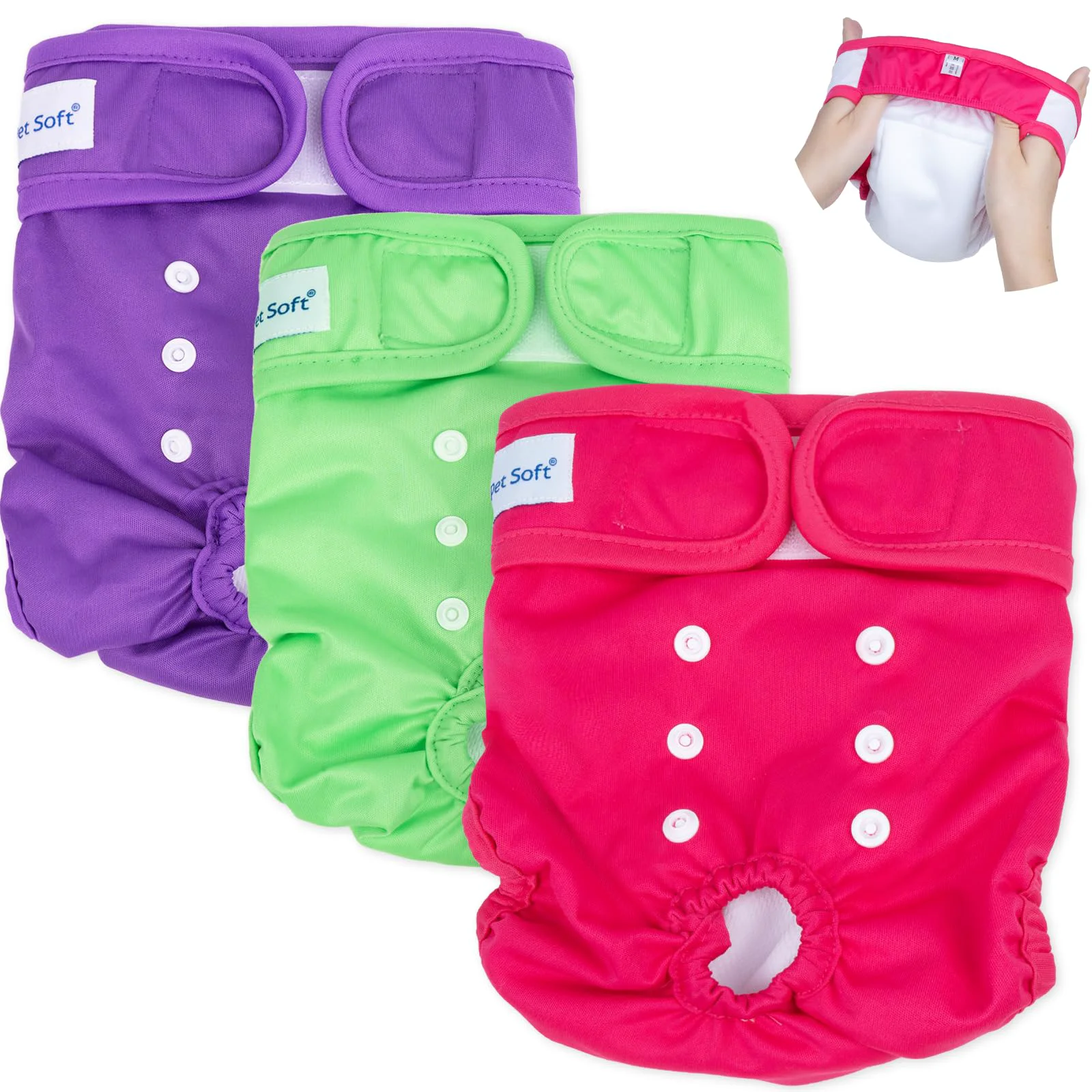Pet Soft Washable Female Diapers 3 Pack – Reusable XS Dog Diapers Classic