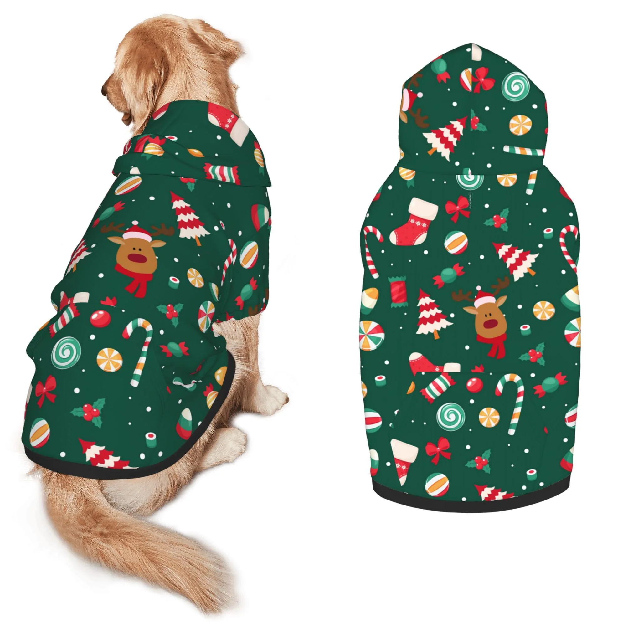 Modern PAUSEBOLL Pets Christmas Deer Tree Hoodie for Medium-Large Dogs Winter Cosplay Sweatshirt with Pocket Detailed