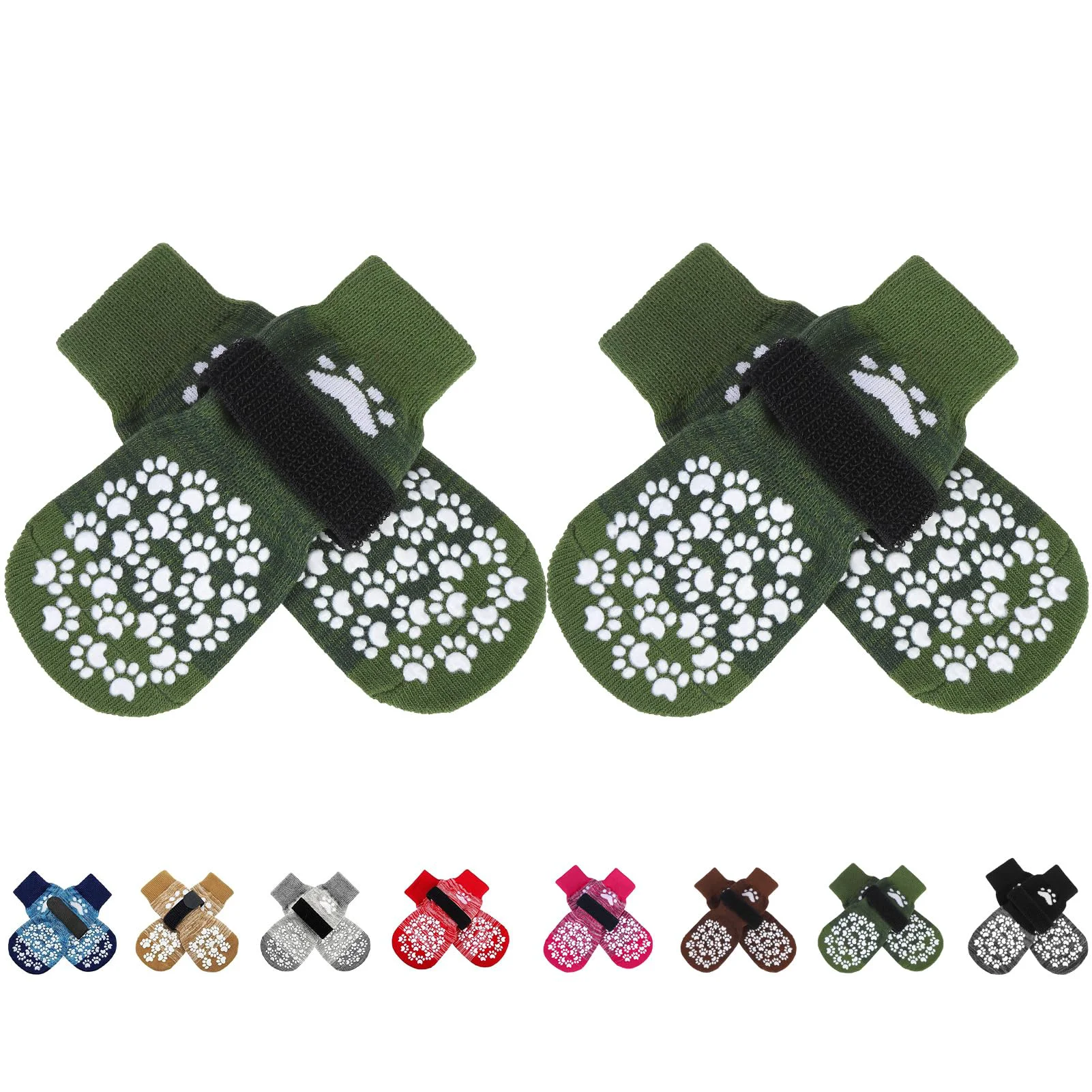 Durable EXPAWLORER Anti-Slip Dog Socks Traction Paw Protection Licking Deterrence — ArmyGreen Lightweight